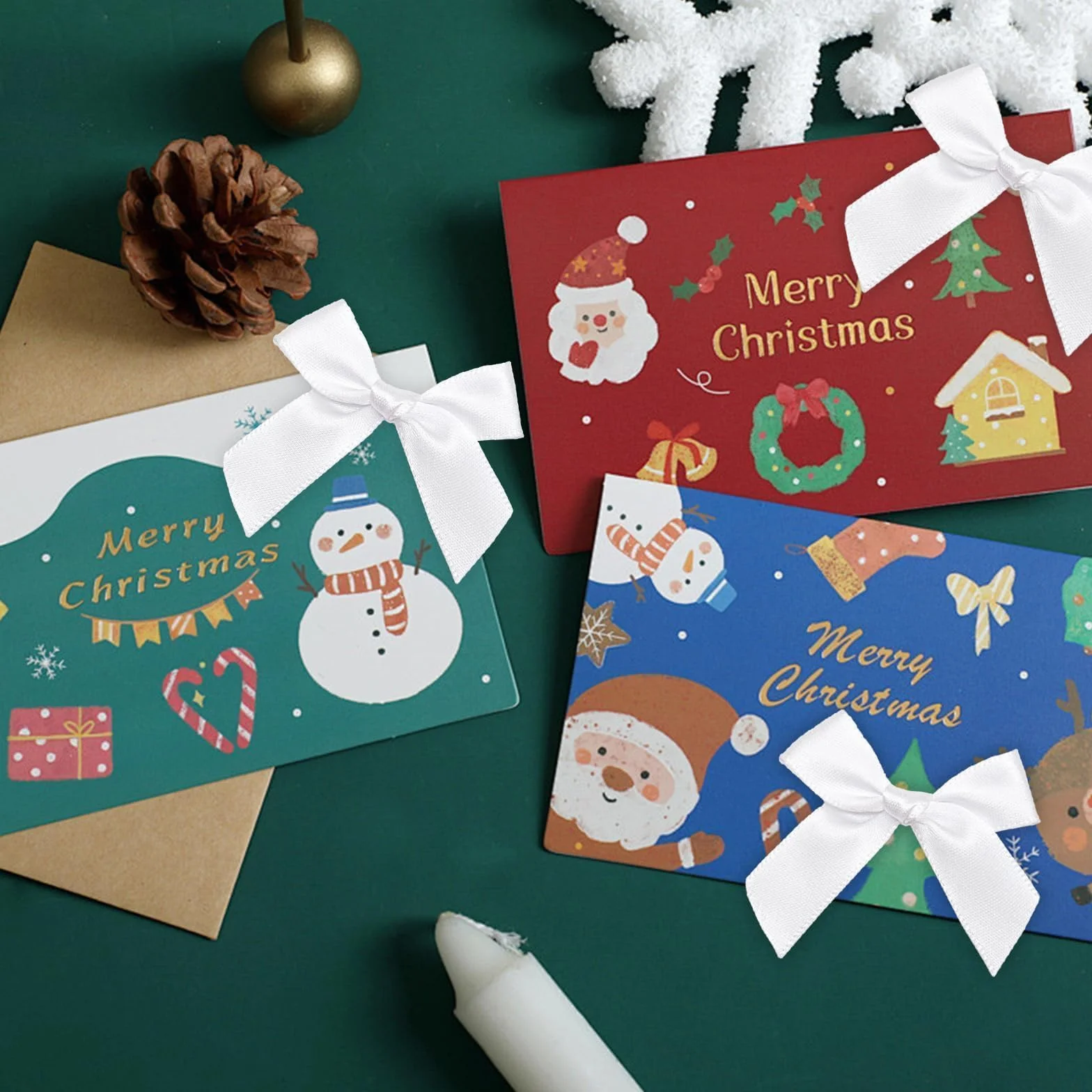 Noeud Cadeau Blancs 5cm Satin Soie Auto-adhésif – 48 Pièces pour Emballage Cadeaux Mariage Fêtes