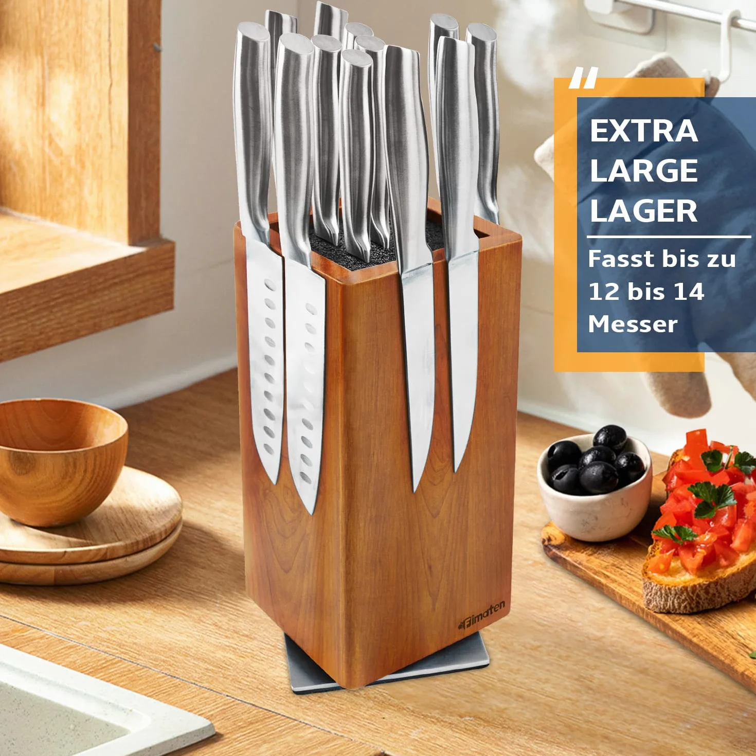 Bloc couteau magnétique en bois d'acacia pivotant 360°, universel, 25x11,5cm