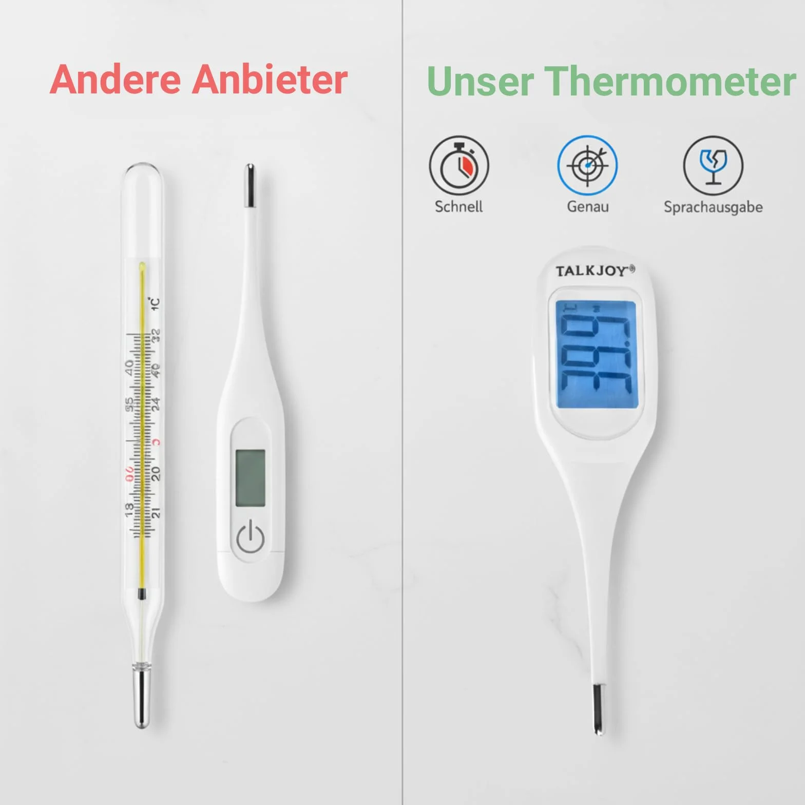 Thermomètre parlant avec affichage vocal numérique à pointe flexible pour aveugles et personnes âgées