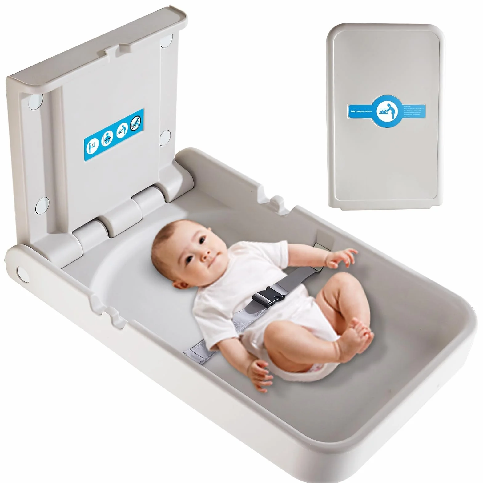 Table à Langer Murale pour Bébé avec Sangle de Sécurité pour Toilettes Commerciales
