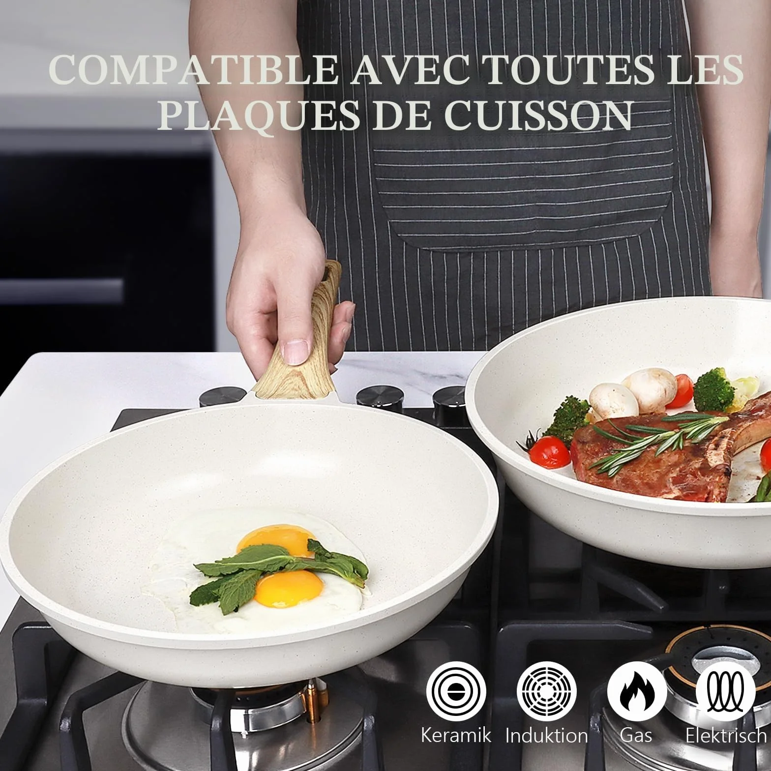 GiPP Poêle à Frire Antiadhésive en Granit 24 cm – Induction, Sans PFAS ni PFOA, Passe au Lave-Vaisselle