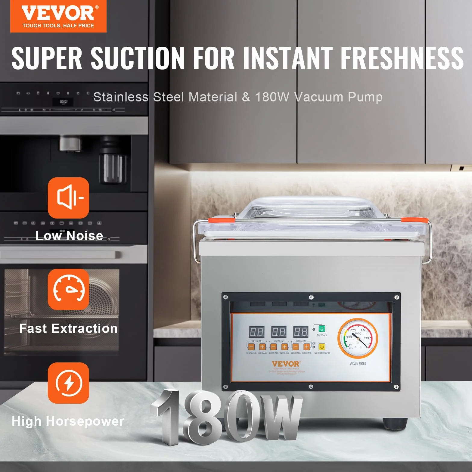 VEVOR Machine à emballer sous vide à chambre 320 W 320 mm usage domestique commercial aliments humides viandes marinades