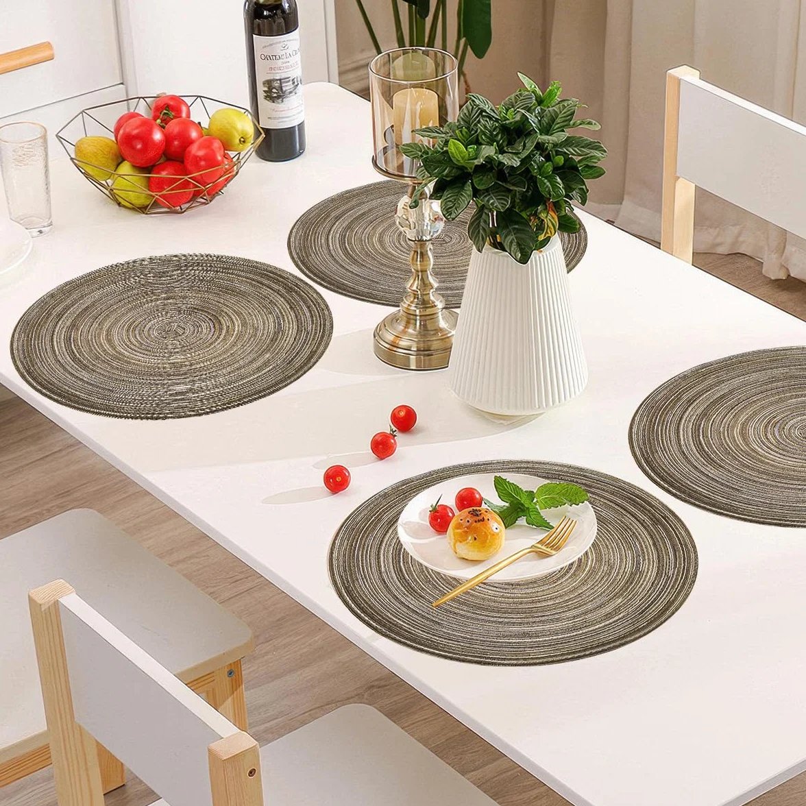 Set de Table Rond 30 cm 6 Pièces en Coton Tressé Lavable Résistant à la Chaleur Antidérapant
