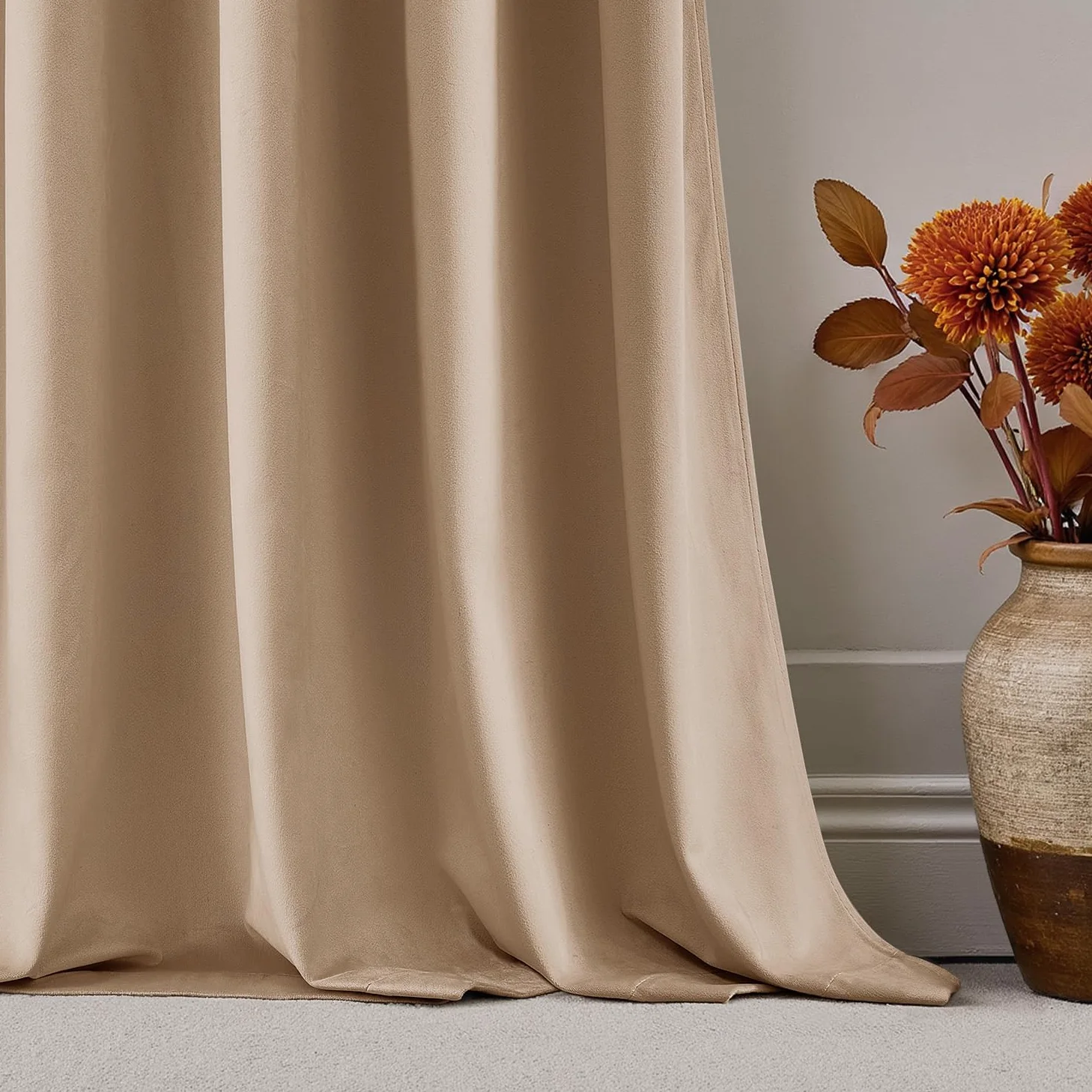 Woaboy Rideaux à Cordon Isolants en Velours 140x245 cm Beige | Rideaux Modernes Semi-Occultants pour Salon et Chambre à Coucher Rideau épais en Satin Thermique