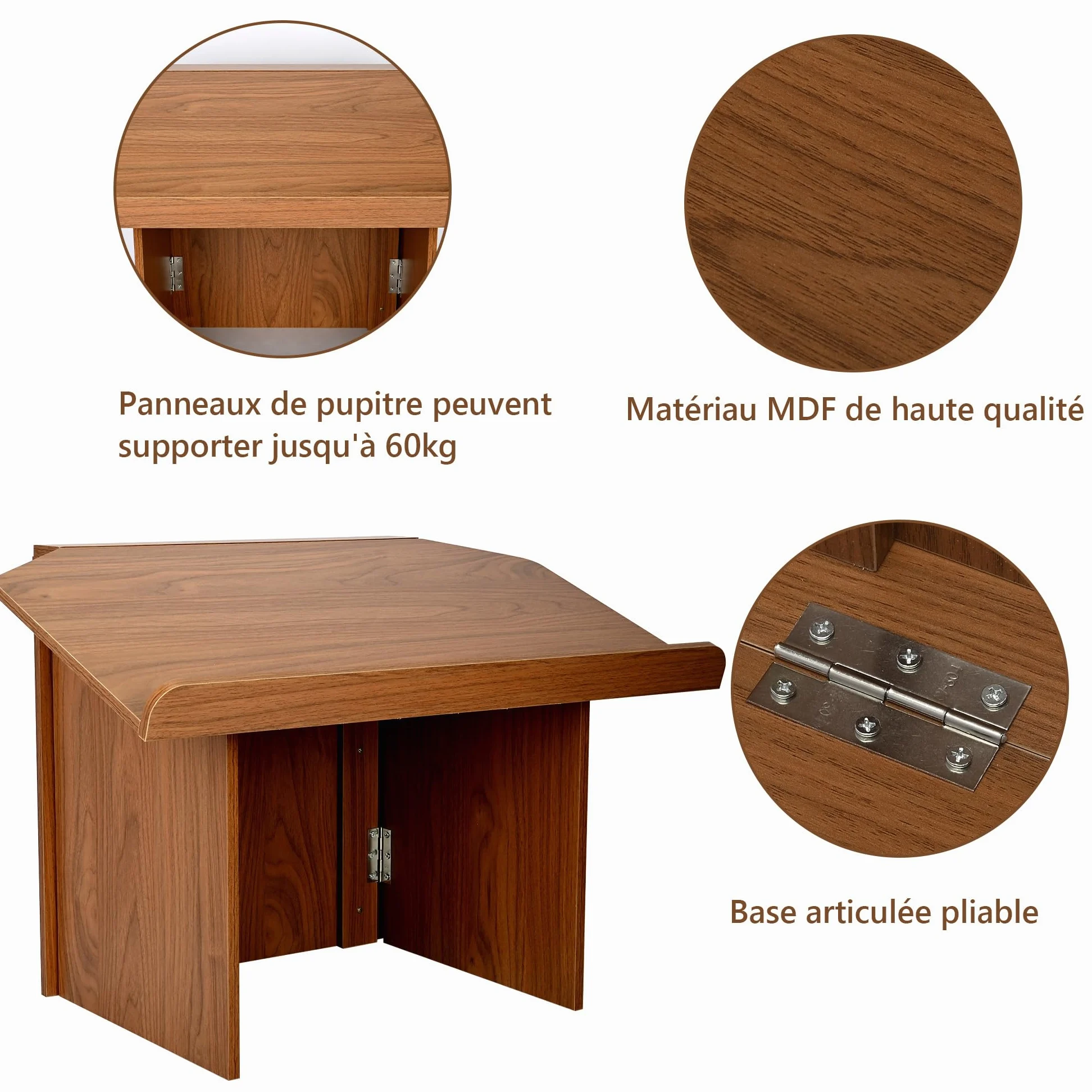 uyoyous Podium pour Église Pupitre Pliable avec Support pour Livres | Portable en Bois et Acier Support pour Présentations en Classe Dimensions: 68L x 38l x 48,4H cm