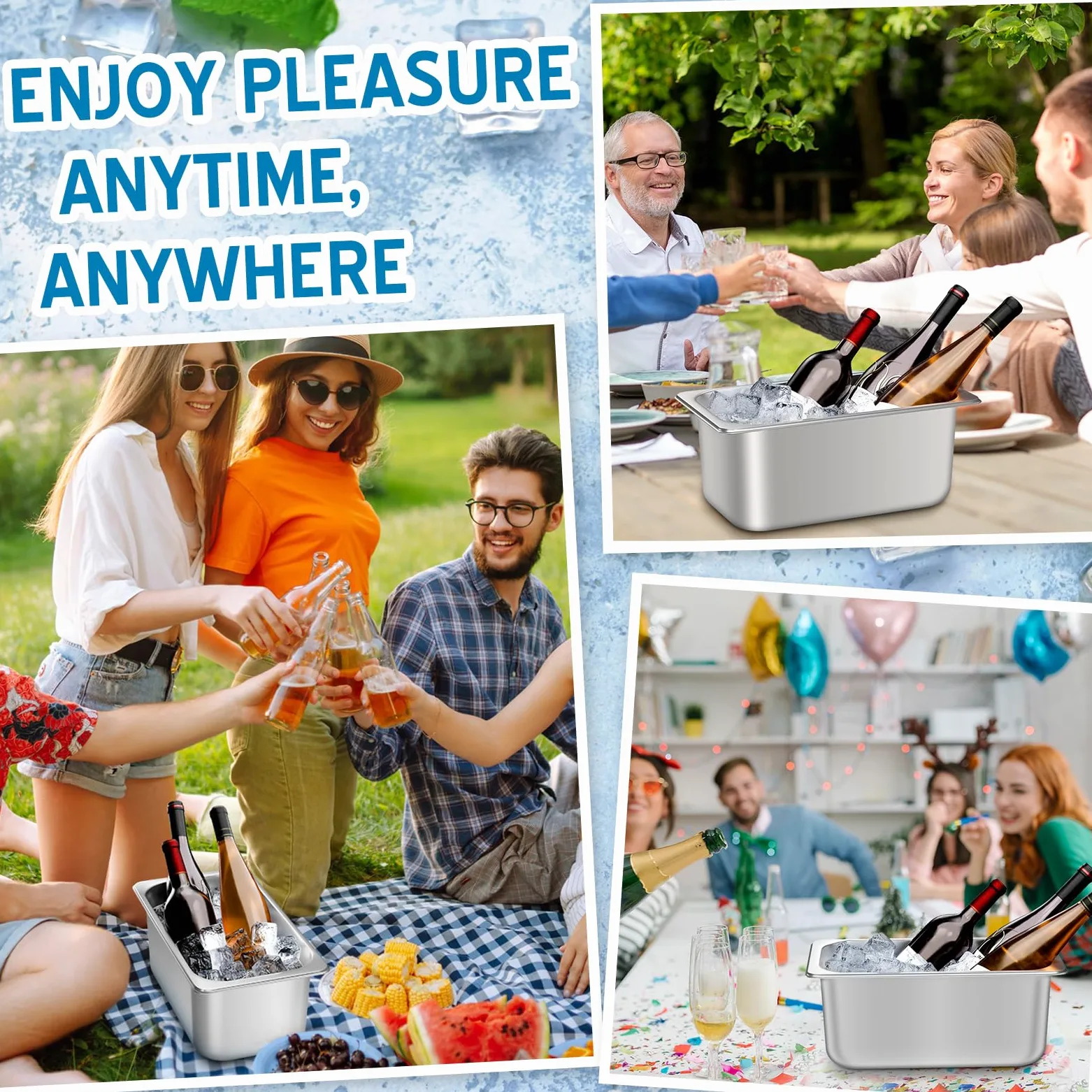meekoo Lot de 2 seaux à glace en acier inoxydable pour fête, vin, bière, champagne, congélateur, cocktails, rafraîchissement du vin pour Mimosa (petite taille)