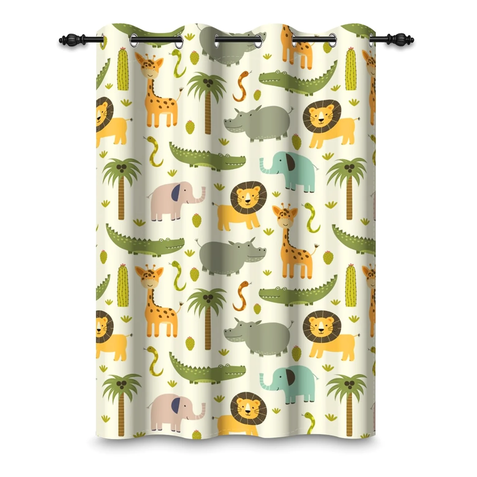 135x245cm Rideau à œillets Animaux pour Chambre d'enfant Girafe Lion Tropical Jungle Mignon Dessin animé Occultant Isolant Rideaux de fenêtre pour Salle de Jeux Salon,1 Panneau Simple