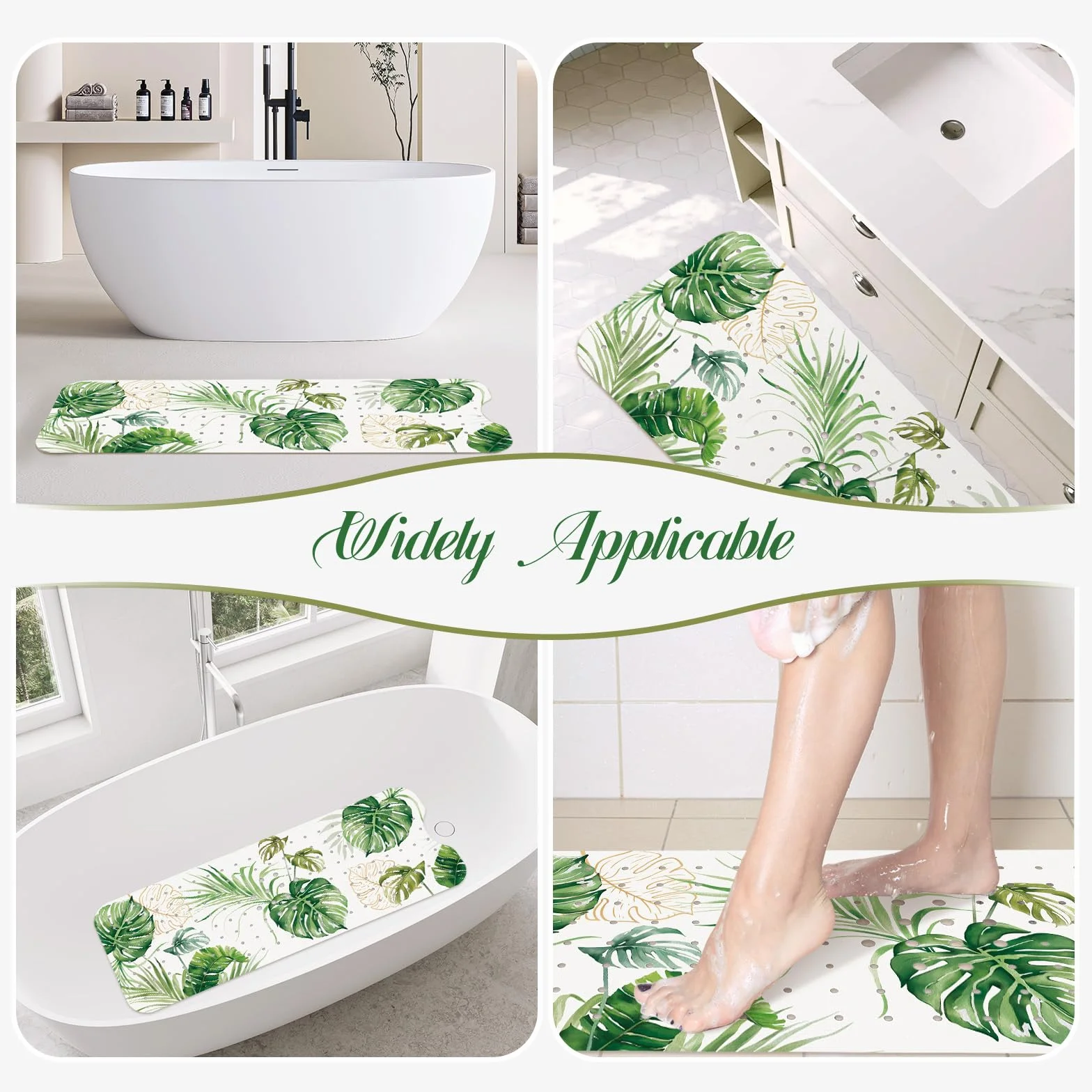 SHUCHING Tapis de Bain Antidérapant Feuille Verte 100 x 40 cm