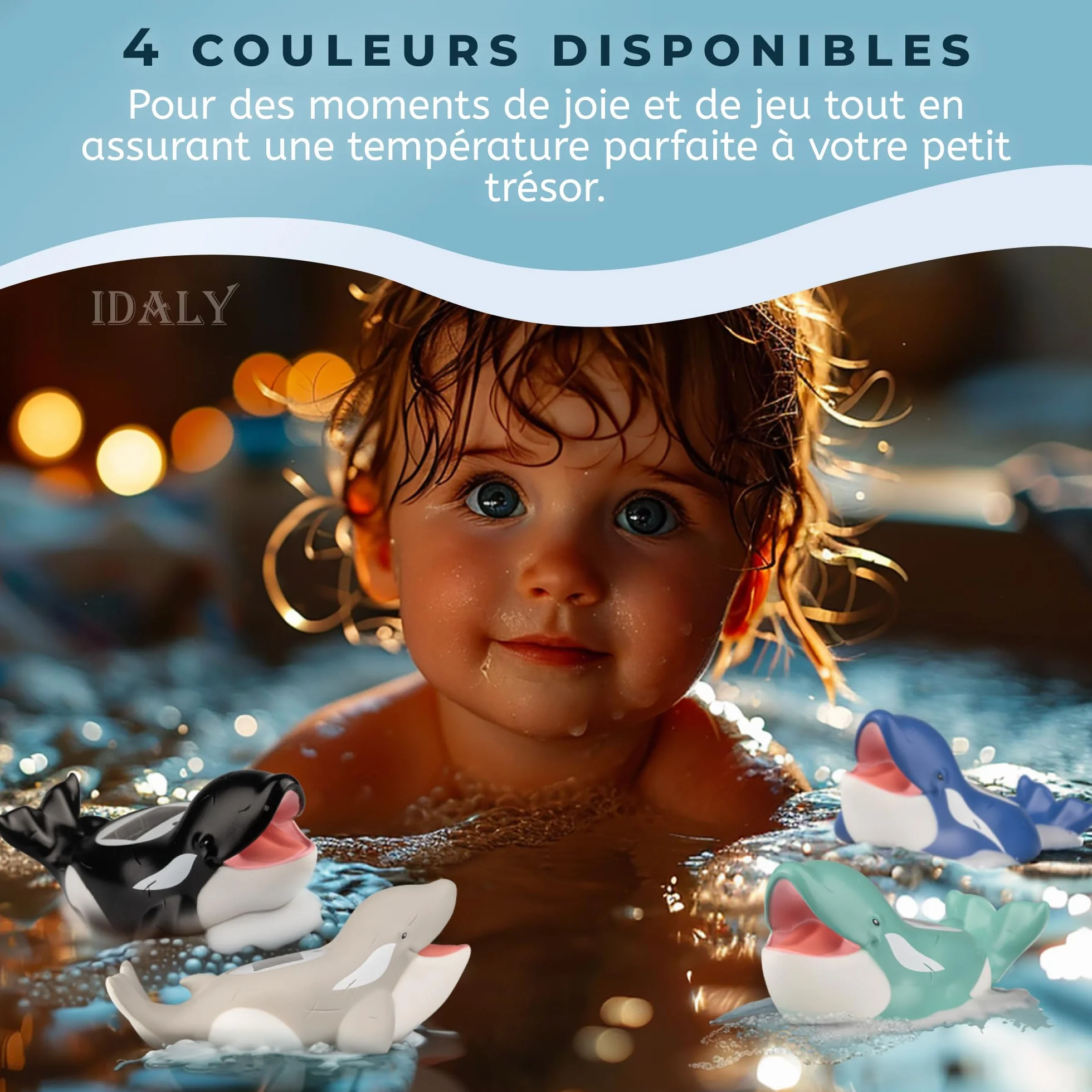 Thermomètre Bain Bébés Numérique Flottant avec Alarme LED, Écran LCD, Lecture Précise, Cadeau Naissance (GRIS)