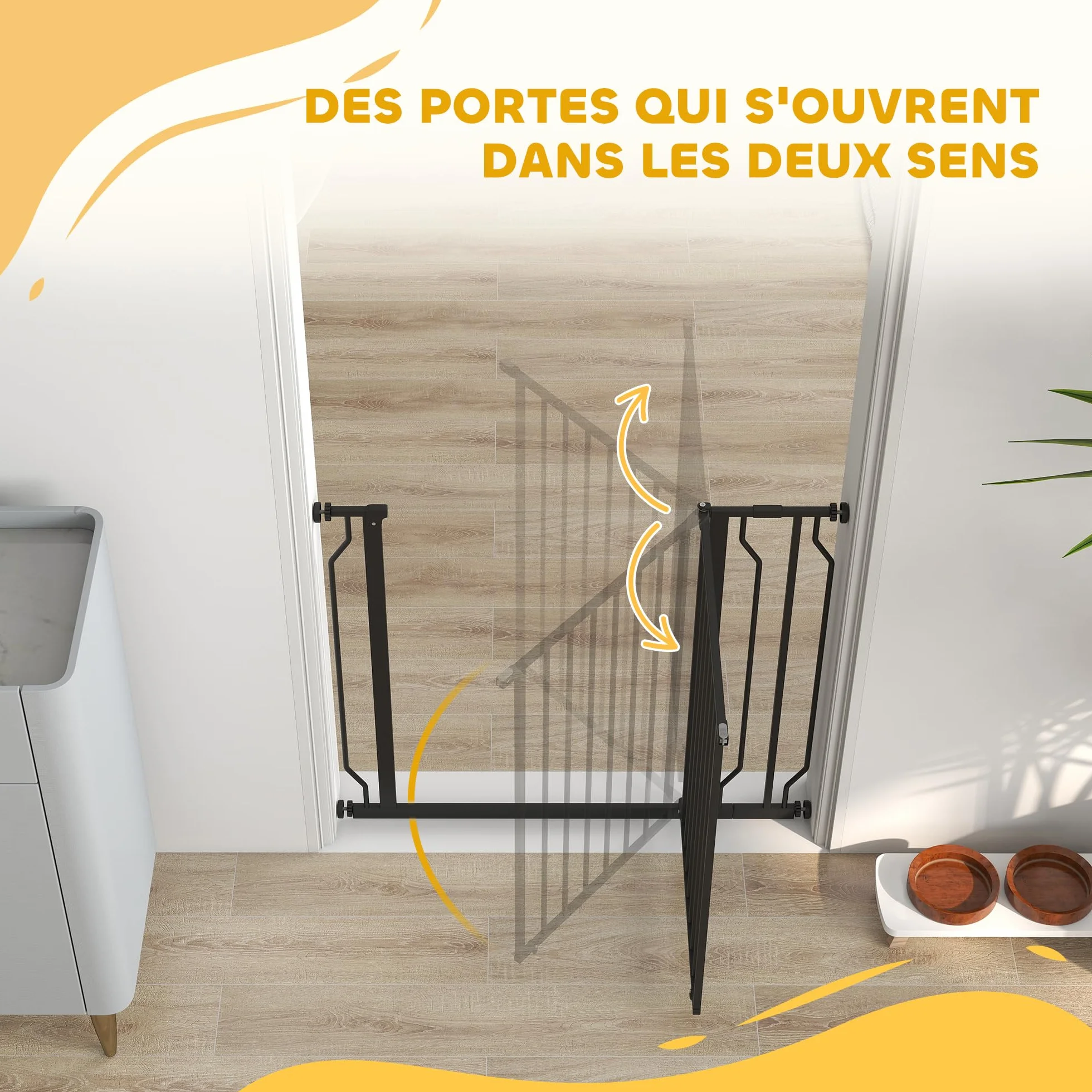 PawHut Barrière de sécurité Chien extensible 75-95 x 76 cm Acier ABS Noir