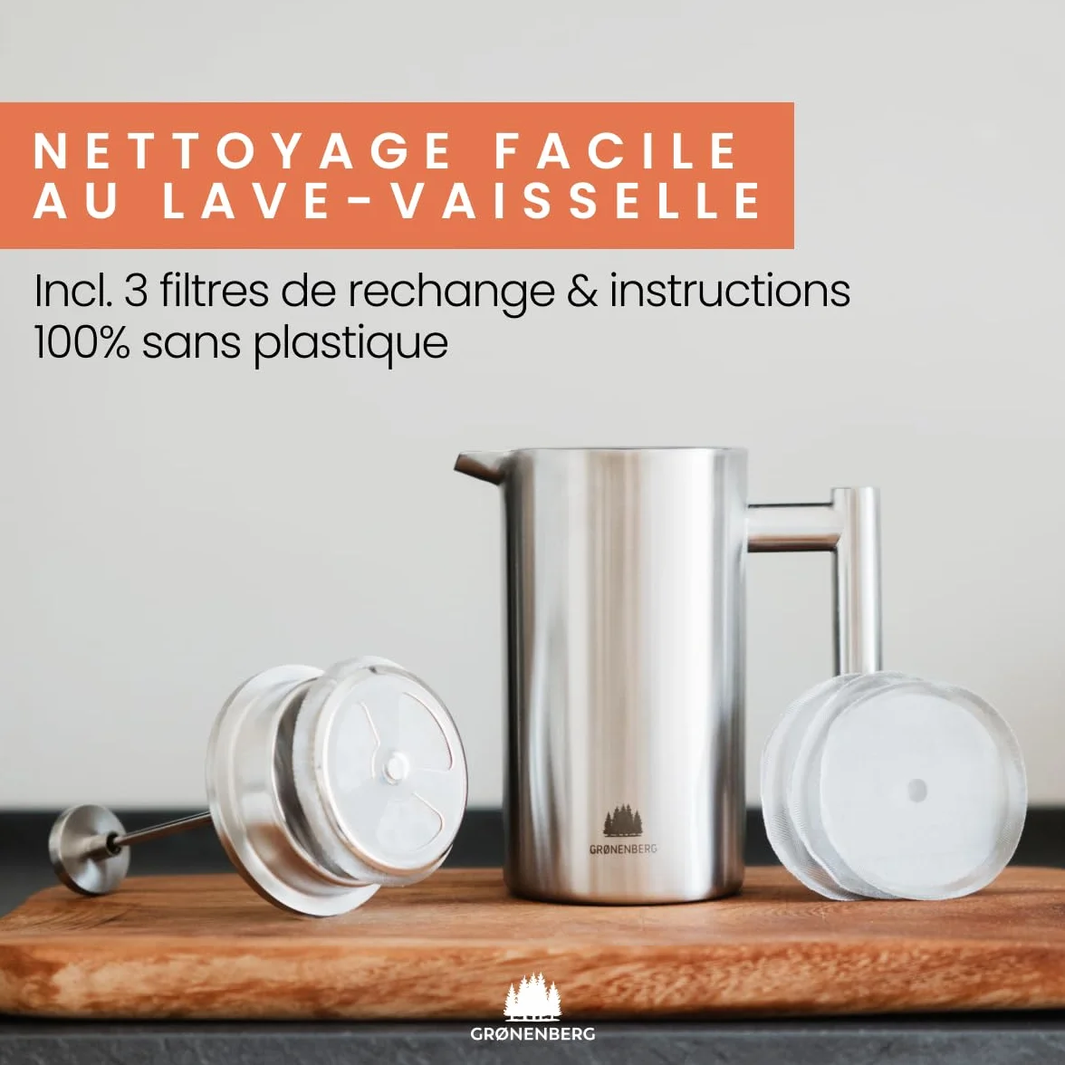 Groenenberg Cafetière à Piston French Press 0,6 litre inox