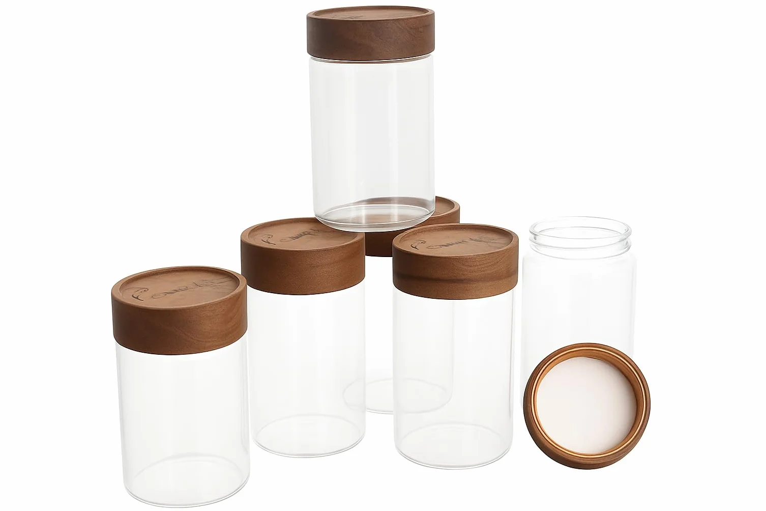 Pot à Épices en Verre et Bois d'Acacia 6 Pièces 100ml Bocaux avec Couvercle Hermétique