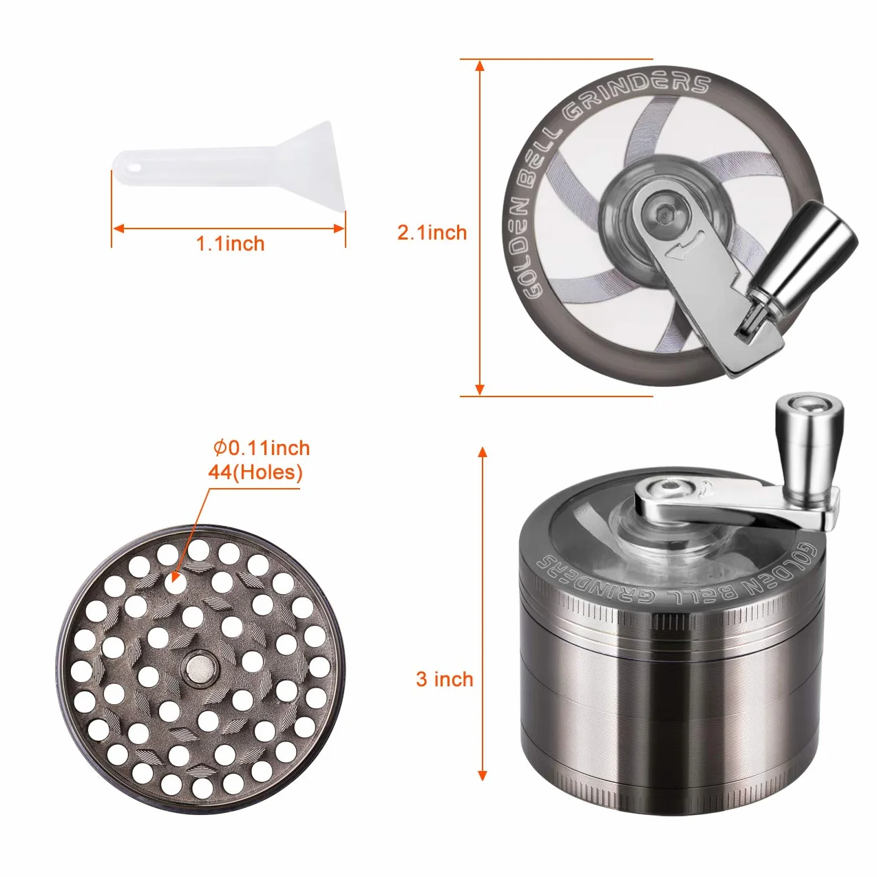 Moulin à Herbes Épices en Zinc Alliage 5.3cm 4 Pièces avec Manivelle Noir Nickel