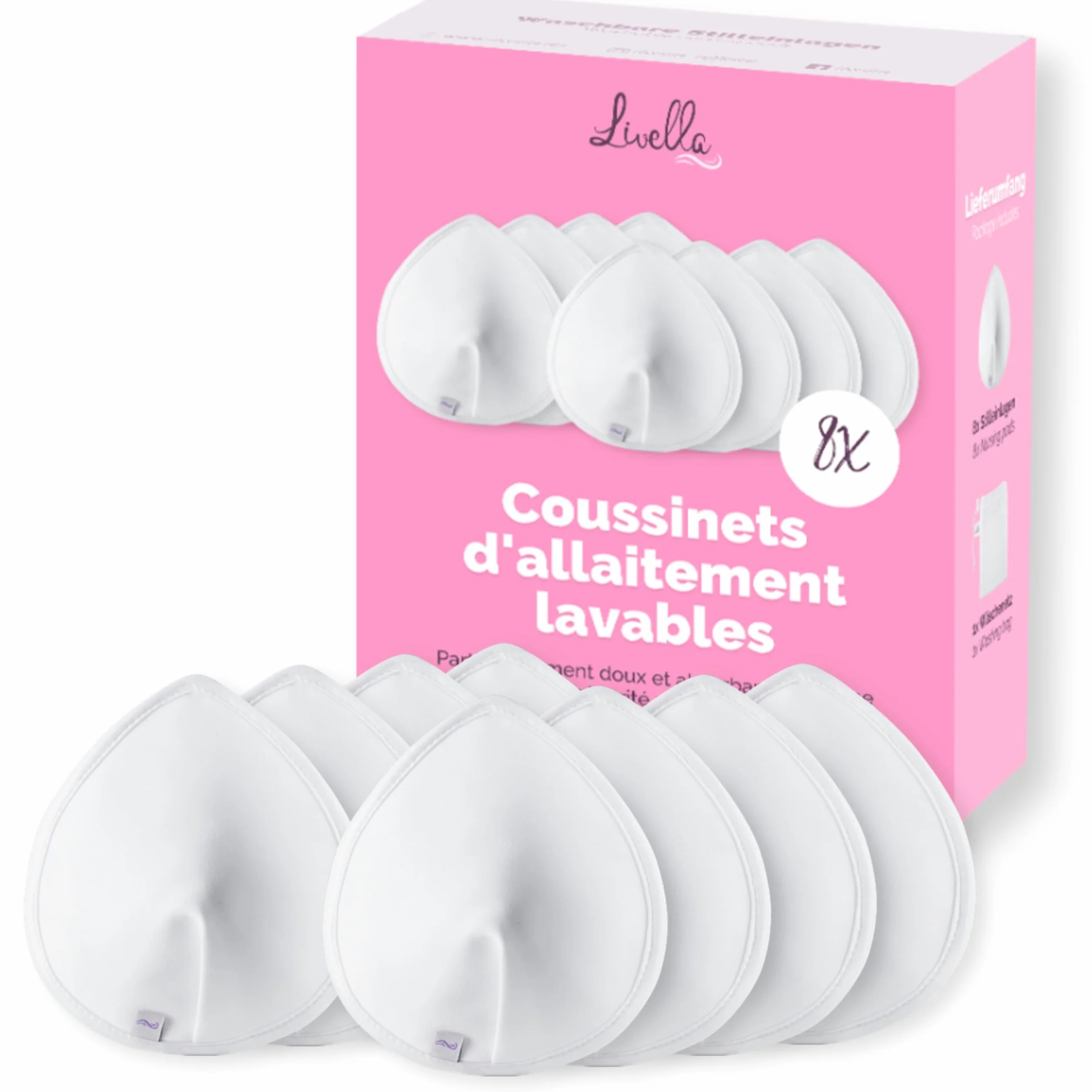 Coussinets d’Allaitement lavables 8 pcs Noyau Absorbant Fibres Naturelles Bambou réutilisables Filet à Linge Inclus