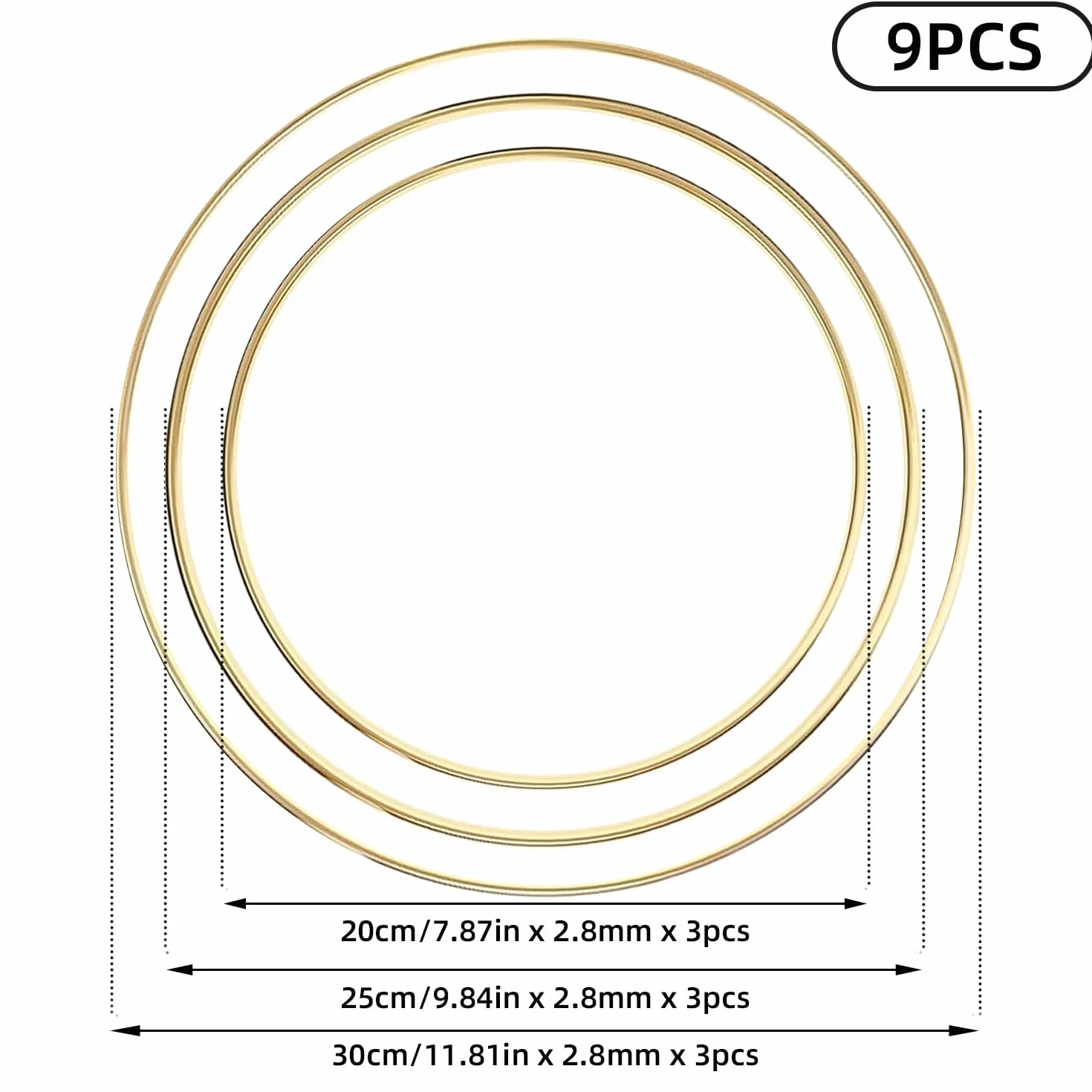 Cercle Metal Attrape Rêve Anneau 20cm 25cm 30cm Bricolage Couronne Floral Doré