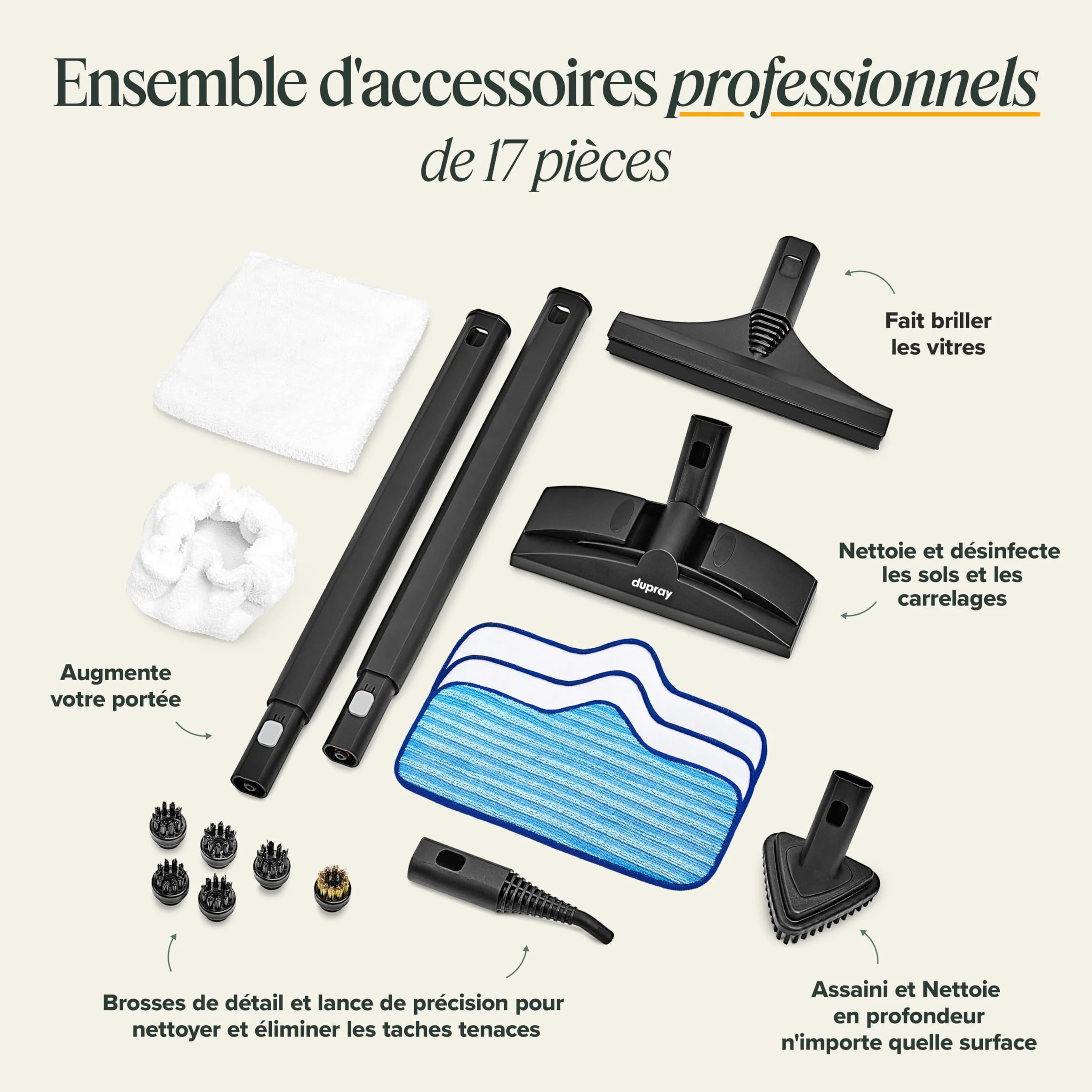 Dupray Neat Nettoyeur Vapeur 17 Accessoires Nettoyage Puissant Sols Voiture Carrelage Joints