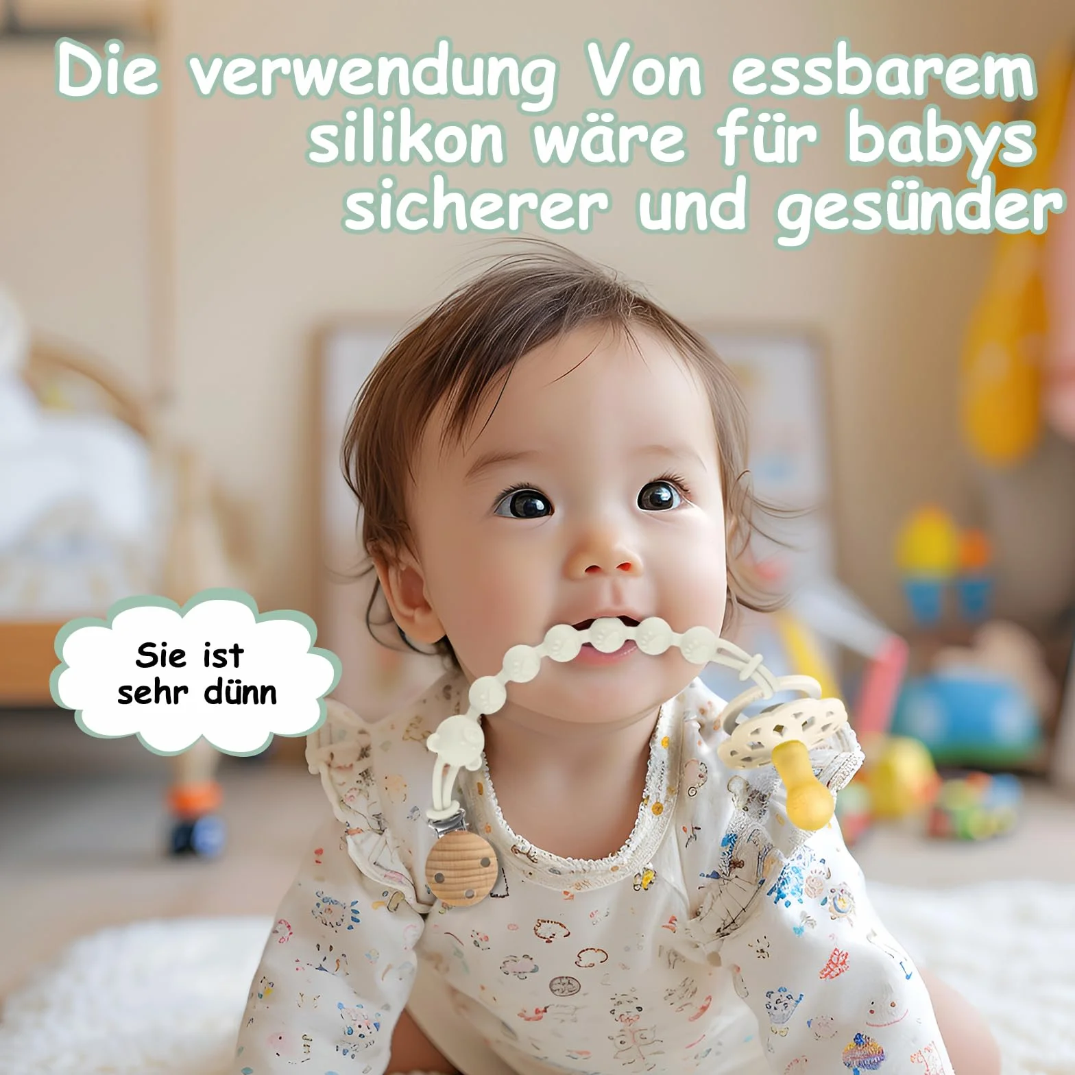 Attache Tétine Silicone Lot de 3, Chaîne Sucette Bébé sans BPA, Pacifier Clip (Gris Clair + Vert + Kaki)