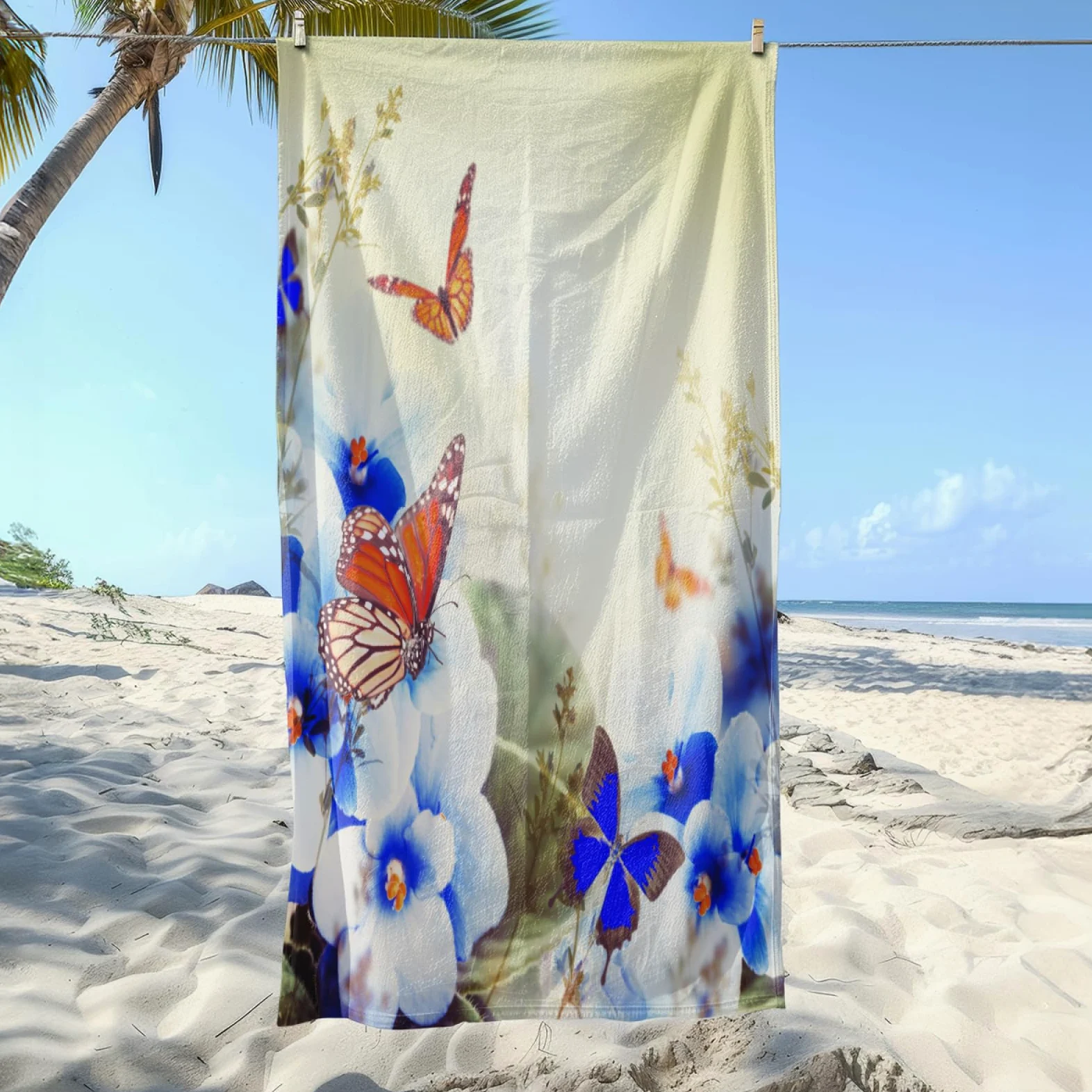 Serviette de Plage Papillon Bleu Royal Serviette de Bain Sport Piscine Toilette Microfibre Piscine Anti Sable Drap de Plage Bain xxl Ultraléger Portable Towel Absorbant Séchage Rapide 200x220cm