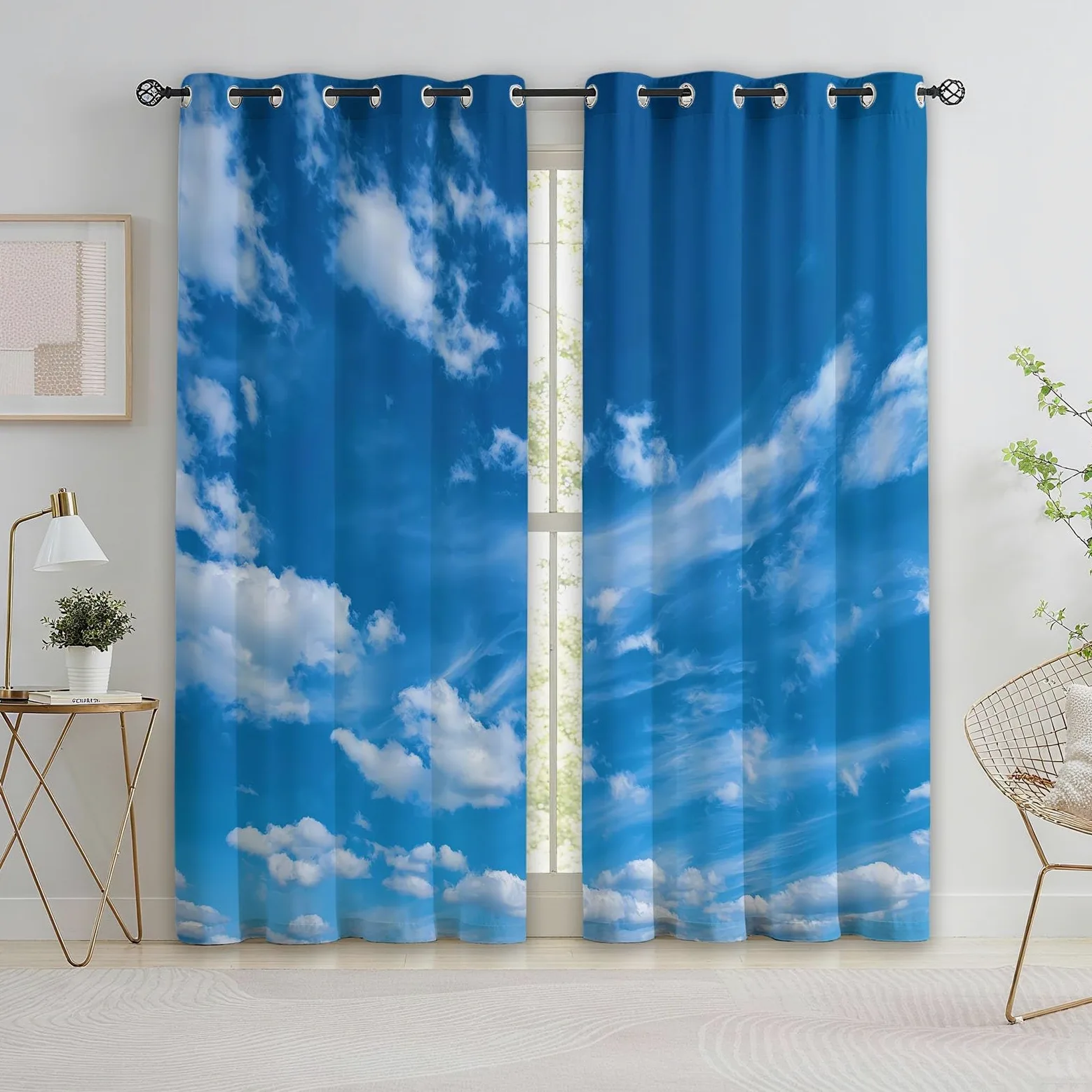 Rideau Occultant Bleu, Paysage Naturel Ciel Bleu Nuages Blancs Rideaux à Oeillets, Rideau Thermique Isolant Anti Froid et Chaleur pour Salon Chambre Fenetre Décoration 92L x 214H cm Lot de 2