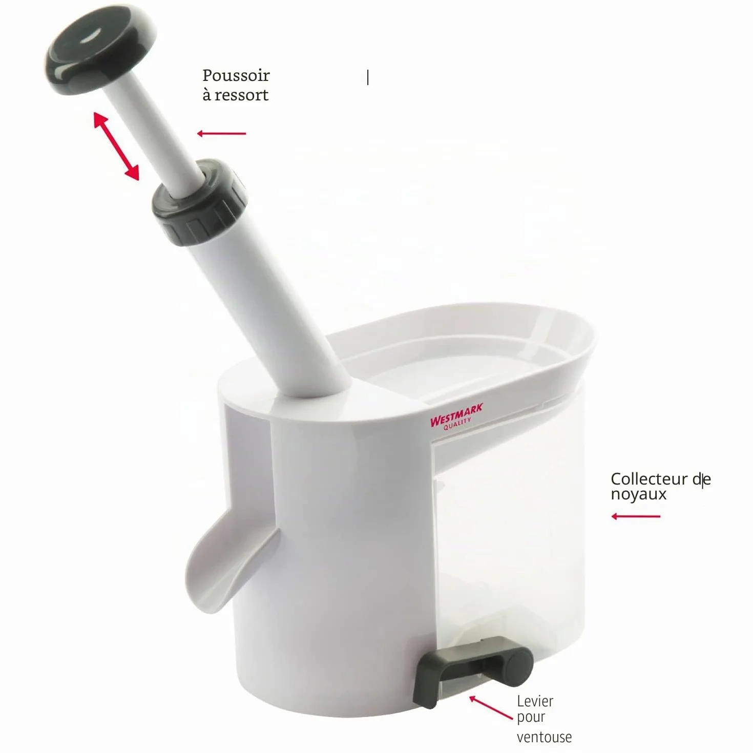 Westmark Dénoyauteur à Cerises avec Goulotte et Caissette à Noyaux Plastique Acier Inoxydable Blanc Anthracite