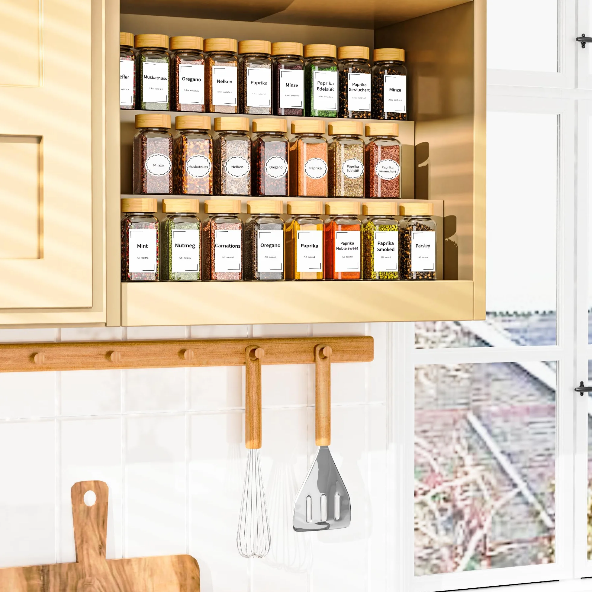 Pots à épices carrés 120 ml avec couvercle, lot de 24, entonnoir, saupoudrer, autocollants vides, tamis