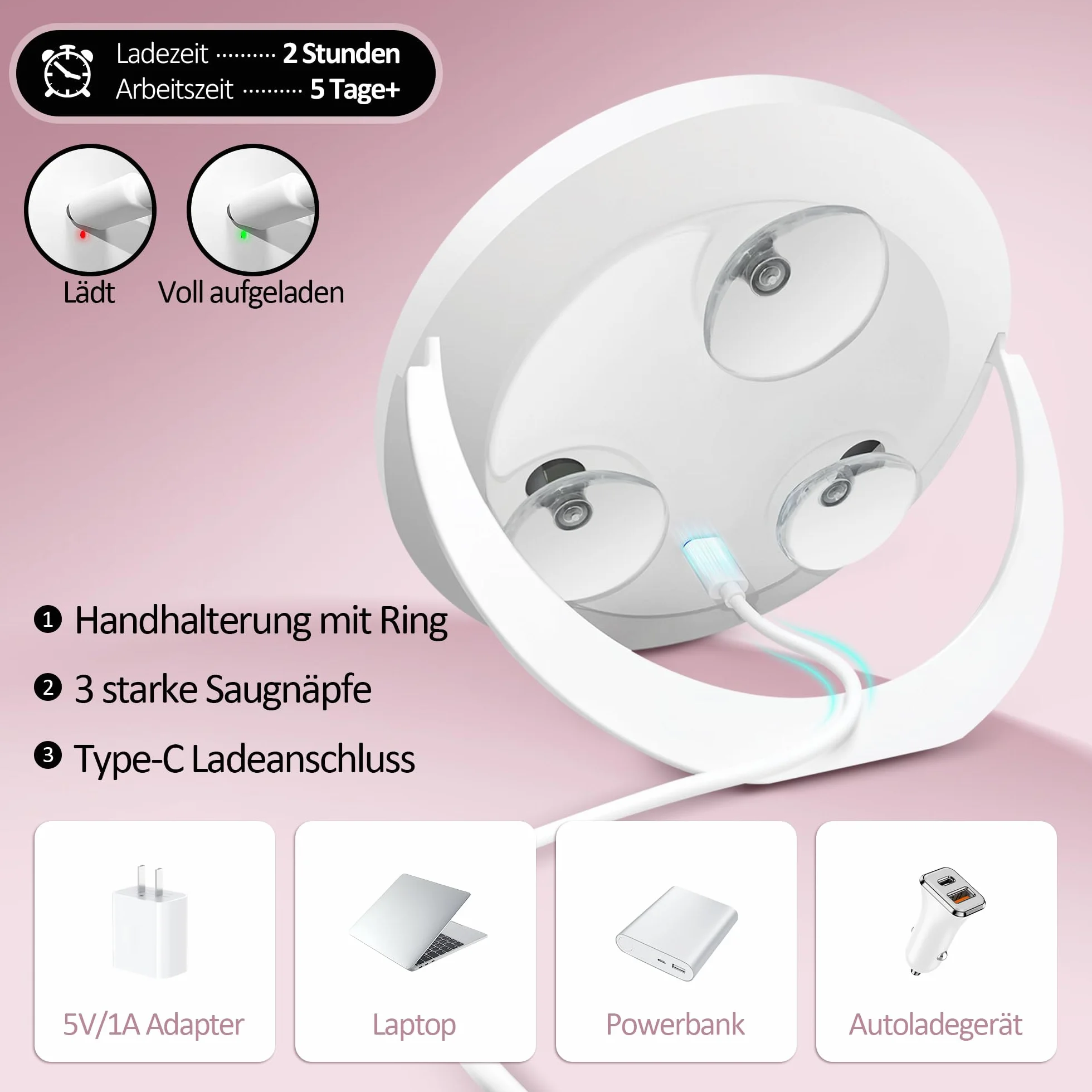 MOMOKUBA Miroir grossissant avec éclairage 30x, Ventouse, intensité Variable, Blanc