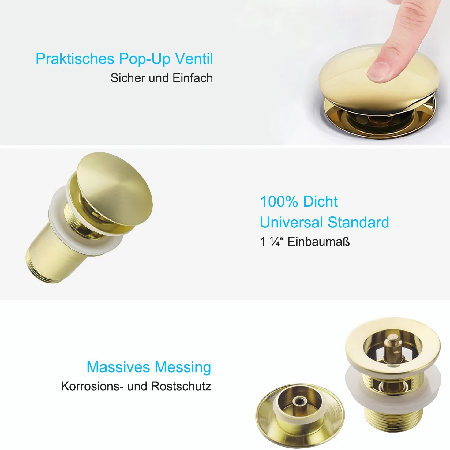 Kit Siphon Lavabo Or Brossé avec Bonde Trop-plein 1 1/4 Laiton Anti-Odeur Universel