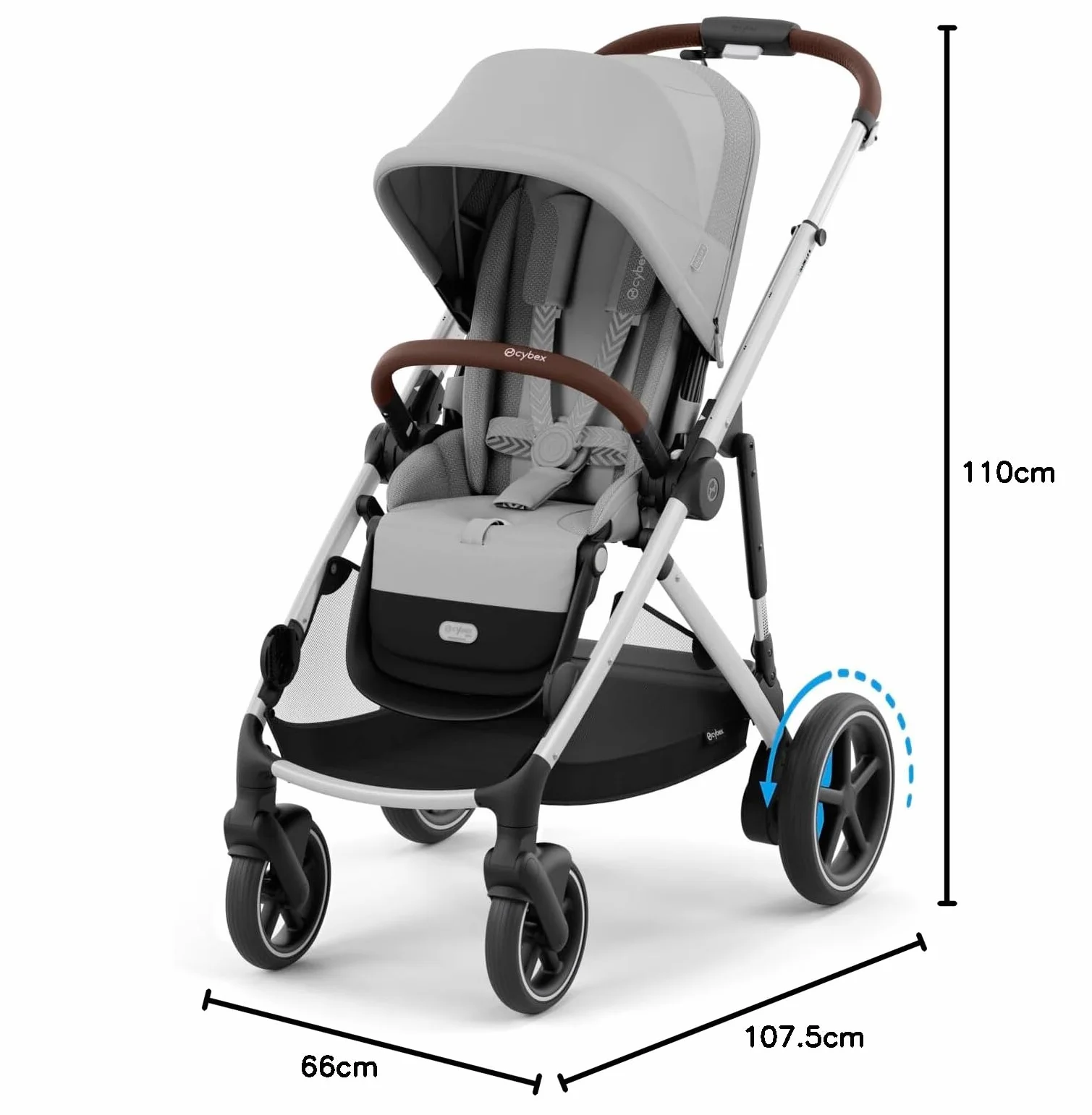 CYBEX Poussette Gold e-GAZELLE S, Système tout-en-1 avec propulsion électrique, 22 kg, Gris pierre