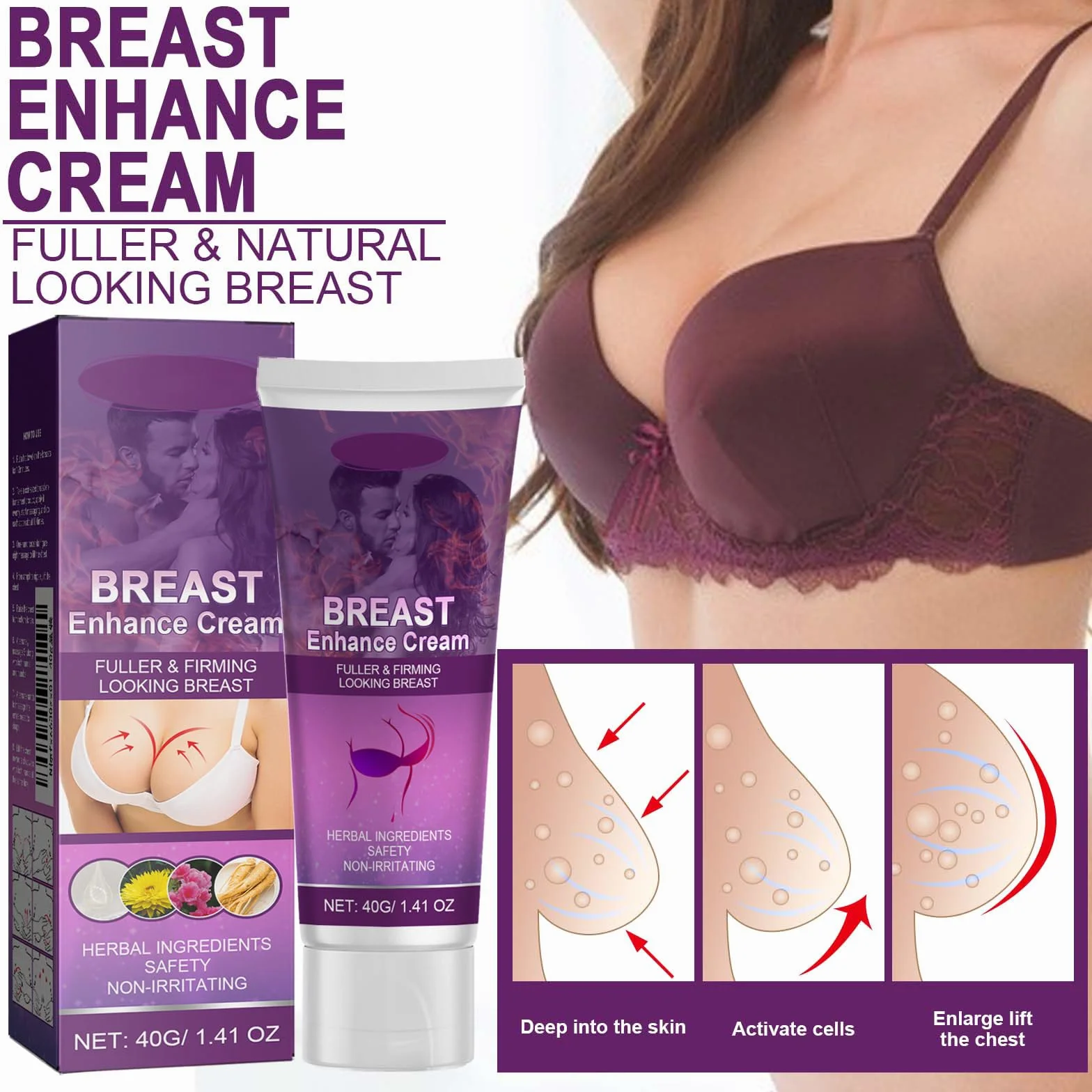 Crème d'amélioration de la Poitrine, Creme Augmentante et Hydratante, Raffermissante et Lifting pour les Seins
