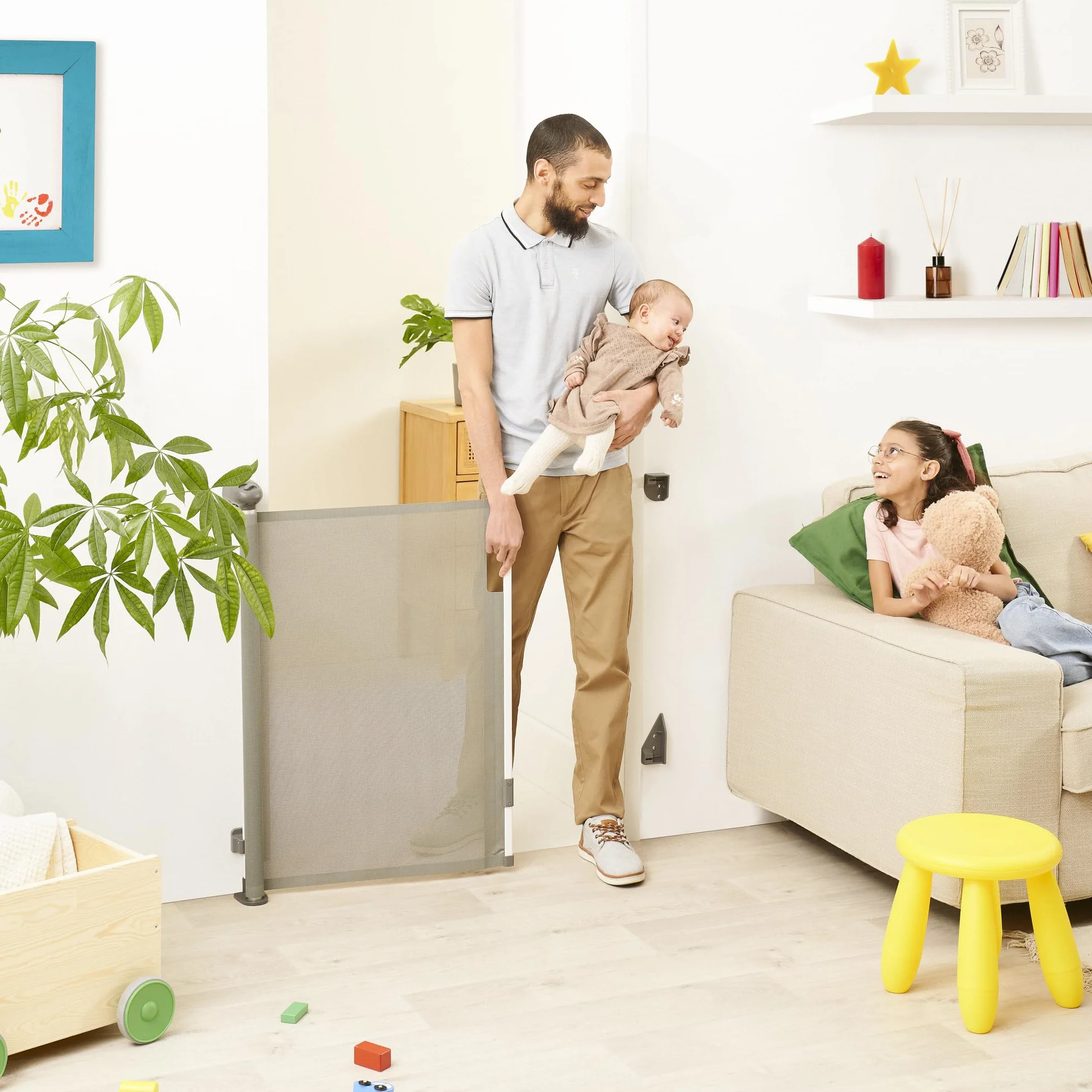 Badabulle Barrière de Sécurité Enfant Safe&Roll - Barrière Rétractable Extensible jusqu'à 140cm - Fixation Vis