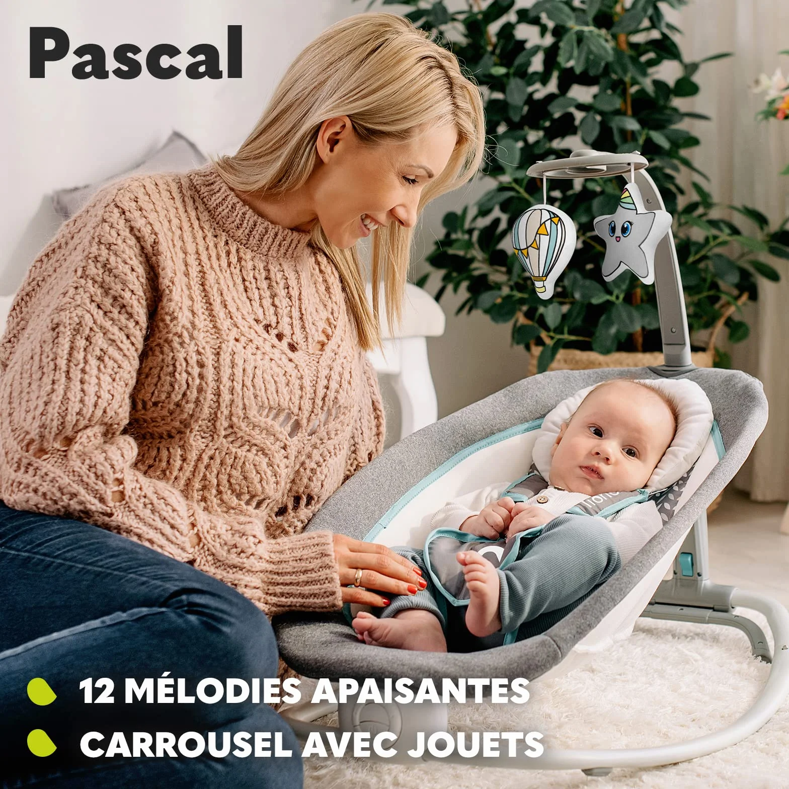 Lionelo Pascal transat bébé vibrations 12 mélodies dossier réglable barre jouets pliage compact