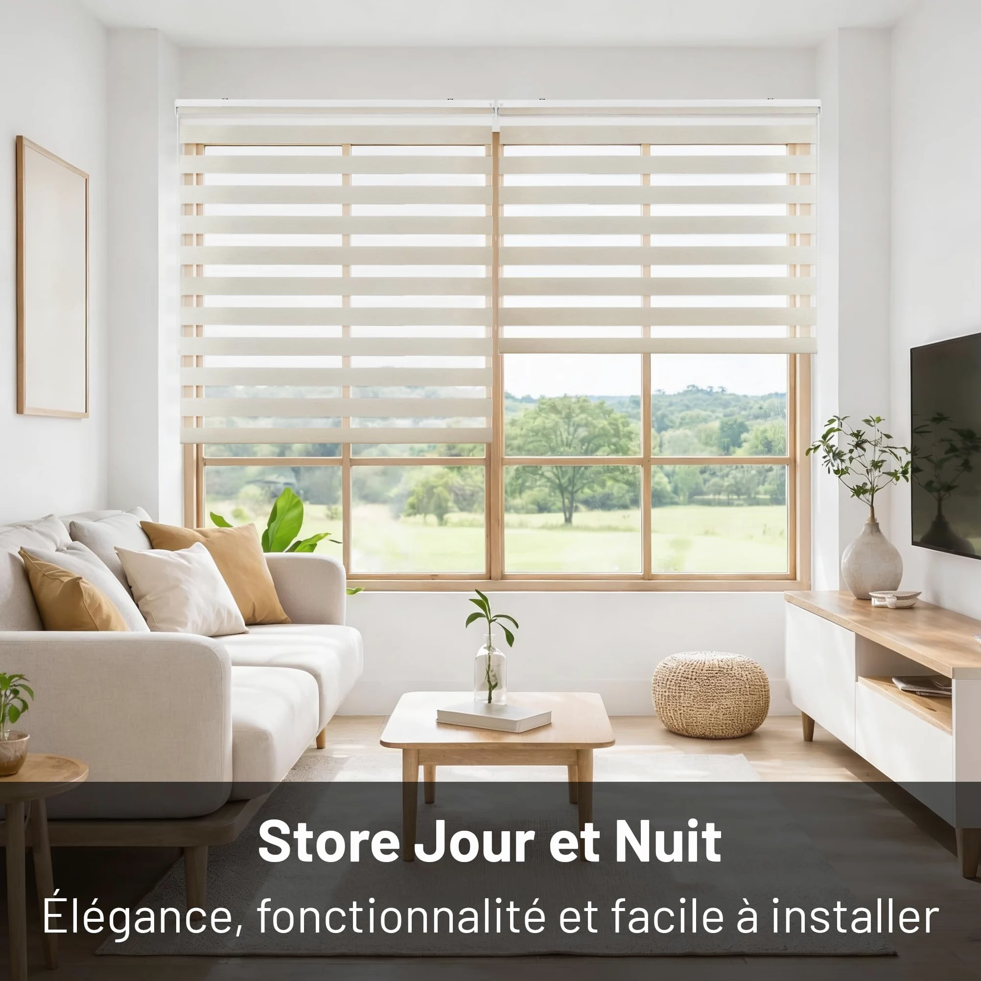 Store Jour Nuit Enrouleur pour fenêtres Tissu Double 120x250 cm Lin | Installation facile mur/plafond Largeur tissu 117,5 cm Stores enrouleurs intérieurs Qualité Premium Maison StoresDeco