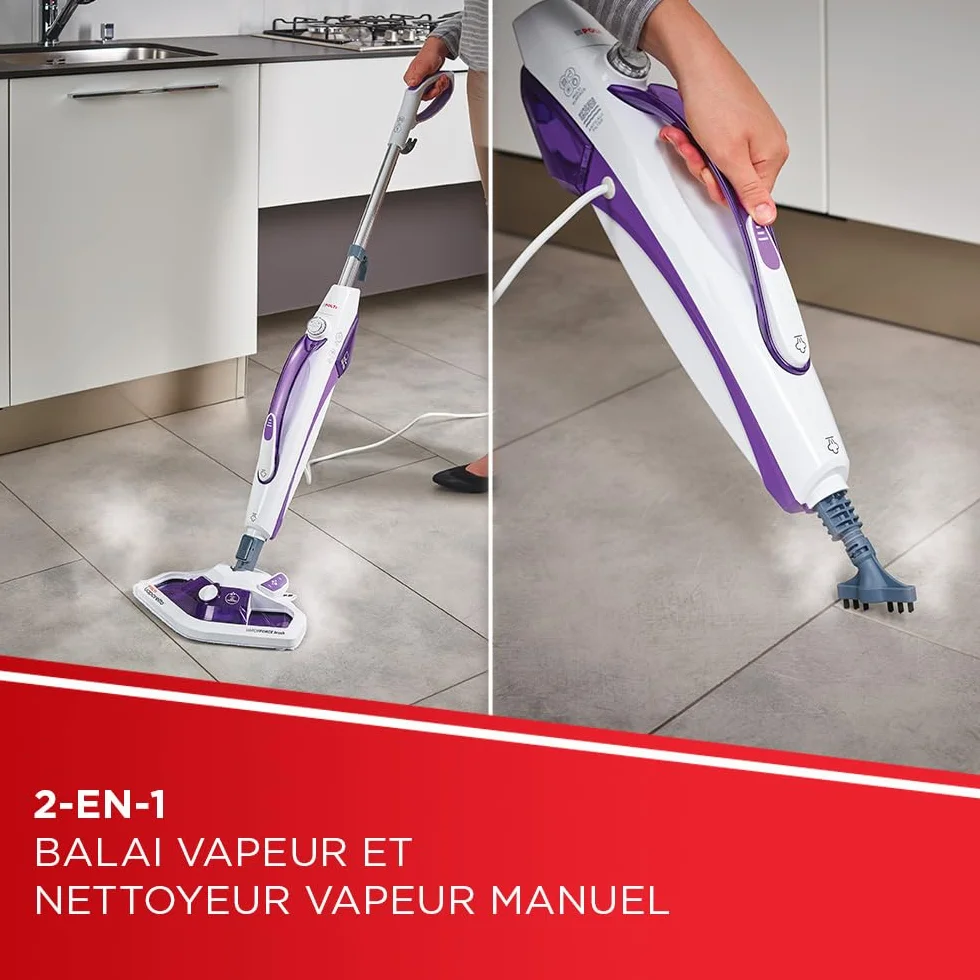 Polti Vaporetto SV440 Double Nettoyeur Vapeur 2-en-1 Balai Main 11 Accessoires Blanc Violet