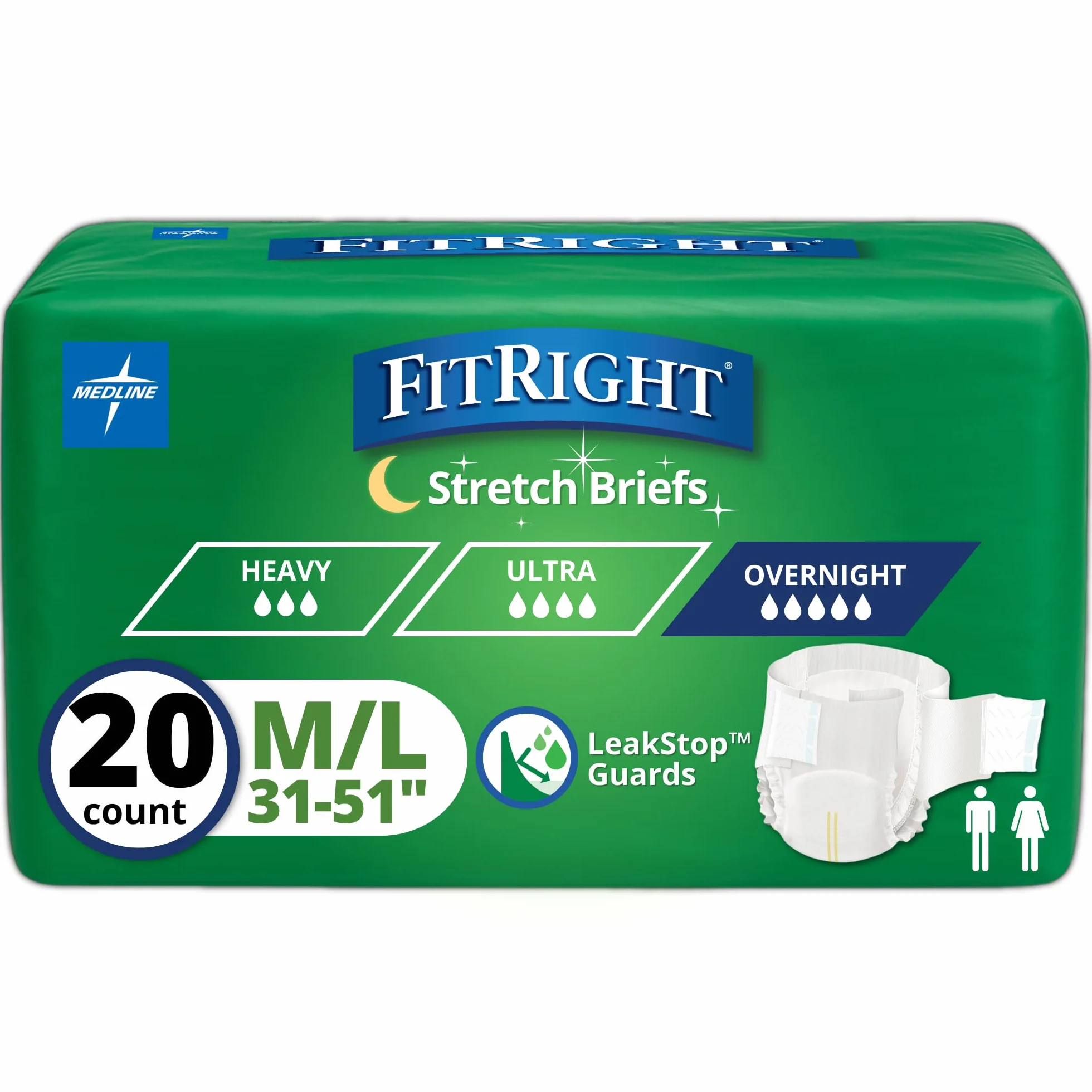 Medline FitRight Extended Wear Slip Stretch Slips pour adultes avec onglets, taille 1, lot de 20