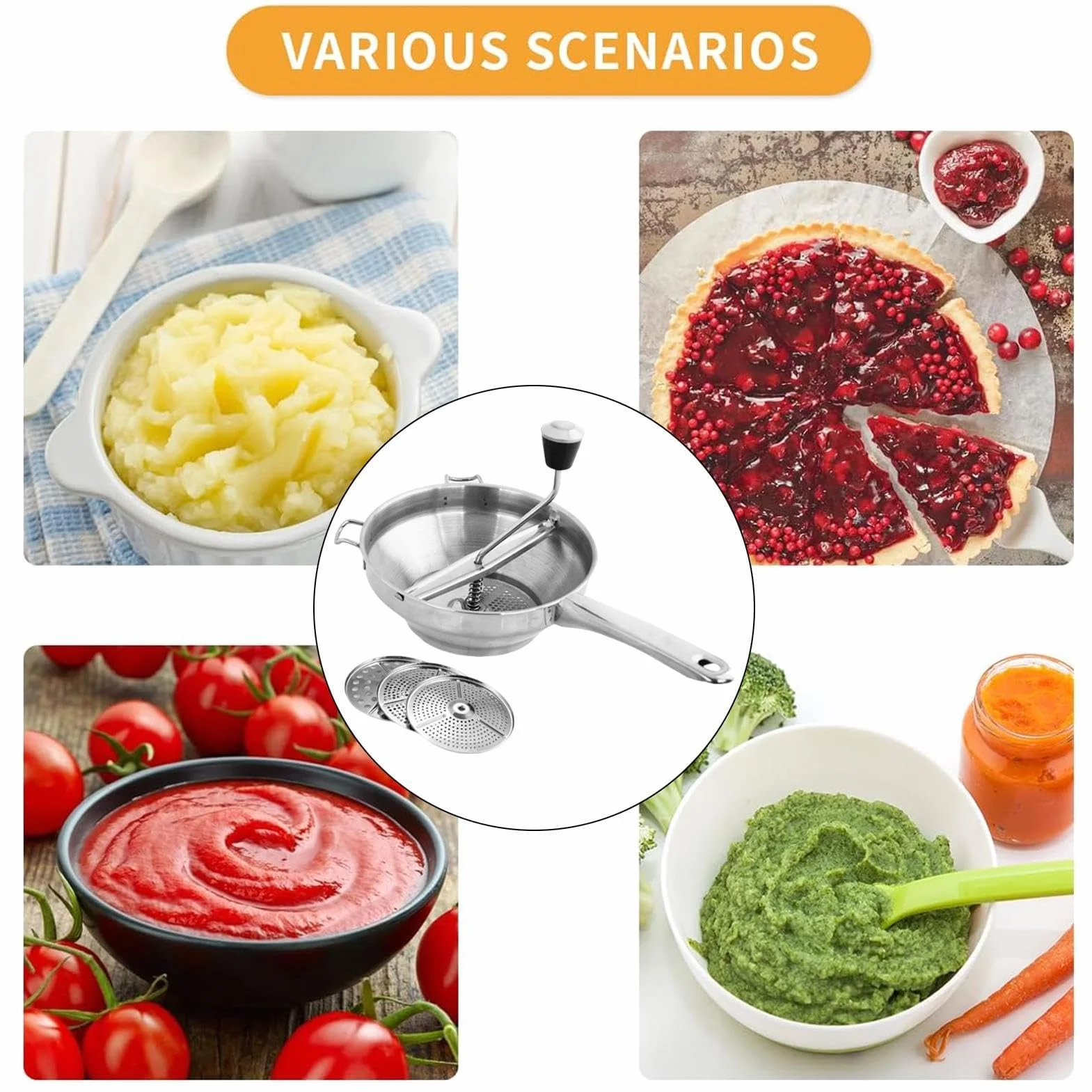 Presse-purée en Acier Inoxydable 525 g - Blender Multifonction avec Poignée Ergonomique