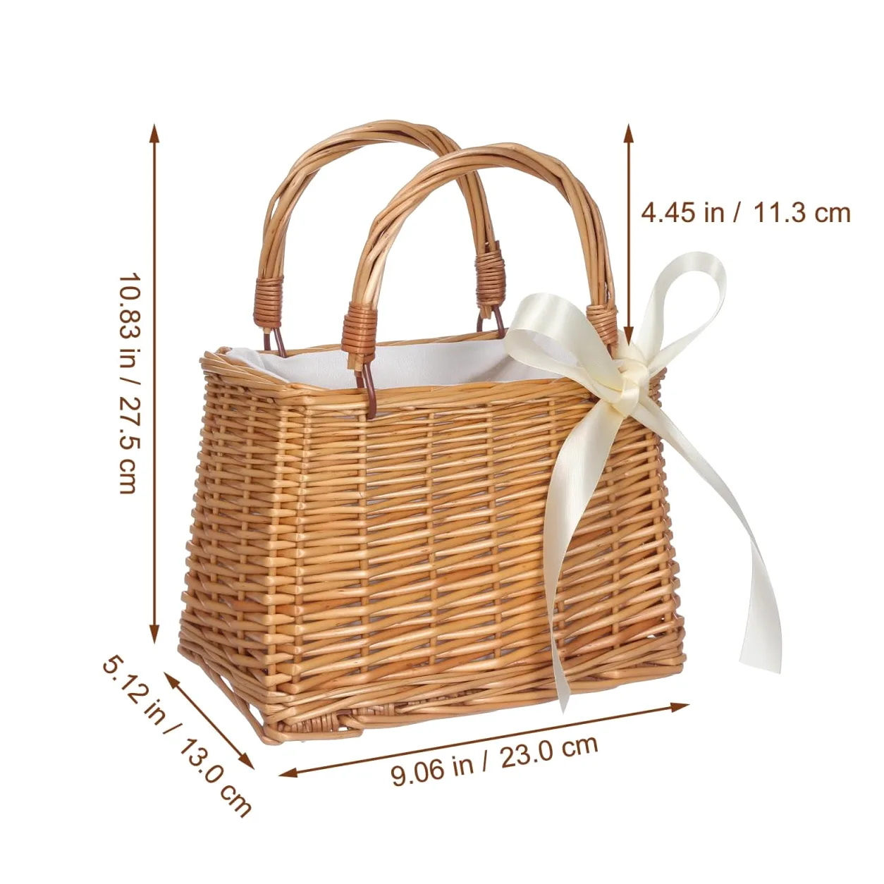 Cabilock Panier à main en osier naturel tissé à la main pour fille avec ruban blanc