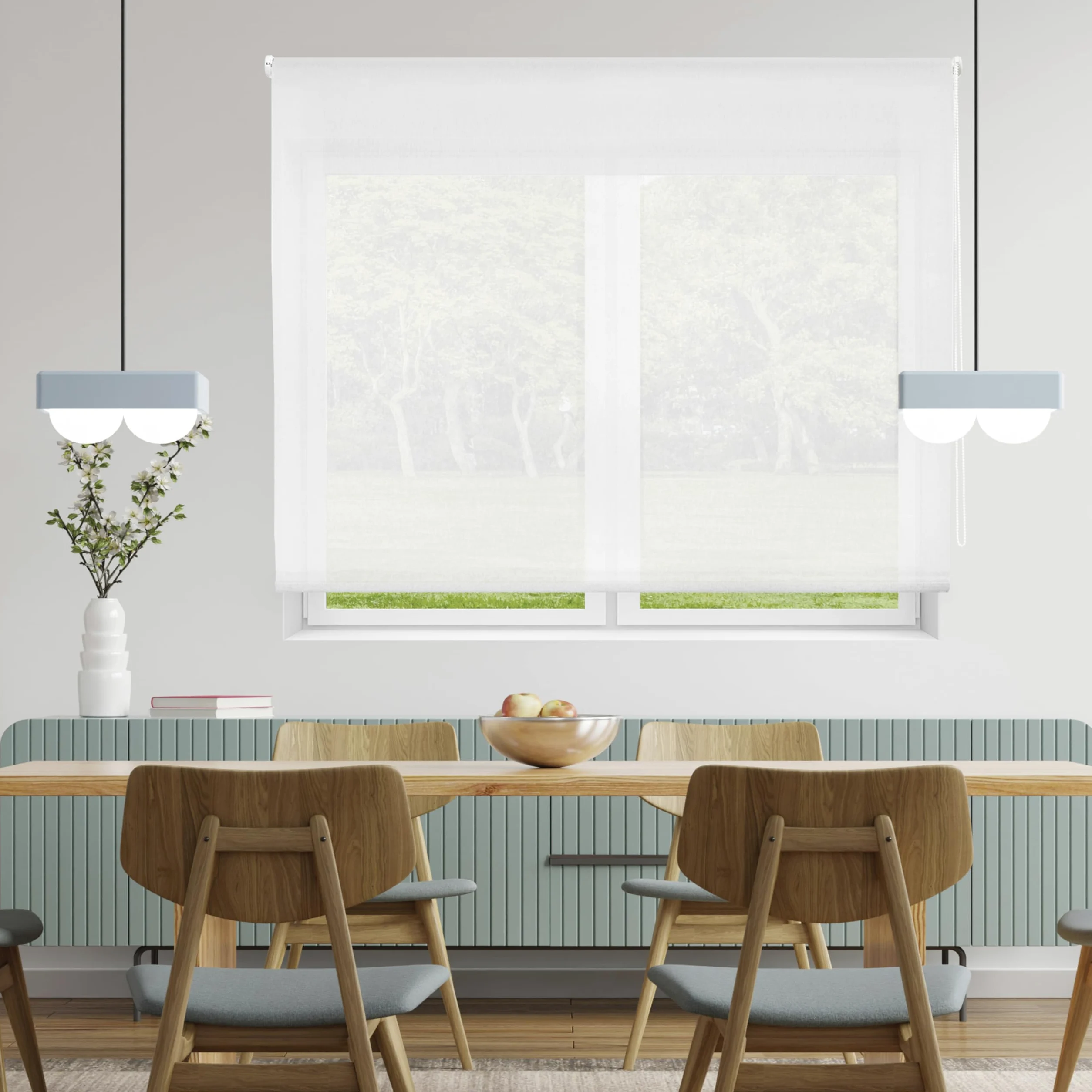 Blindecor Belmont Store Enrouleur Tissu translucide Blanc 190 x 180 cm