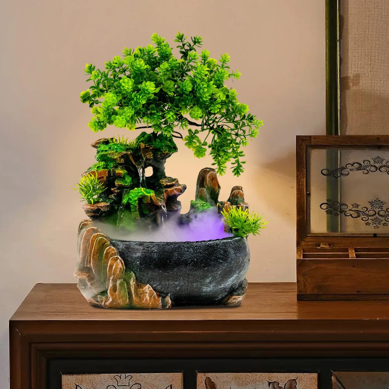 Fontaine de Table Intérieure avec Atomisation LED Couleur Changeante pour Maison Bureau