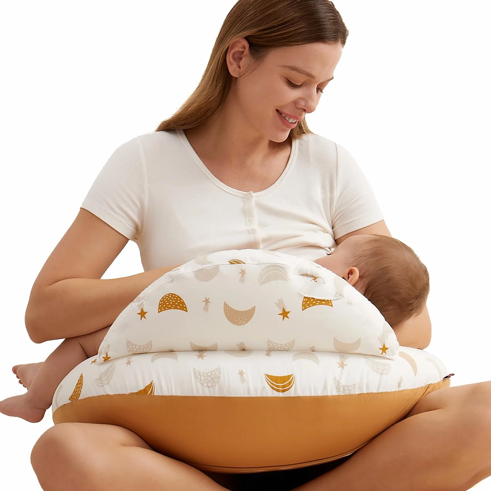 Momcozy Coussin d’Allaitement Grande Taille avec Bord de Sécurité, Ergonomique, Sangle Réglable, Housse Amovible en Coton