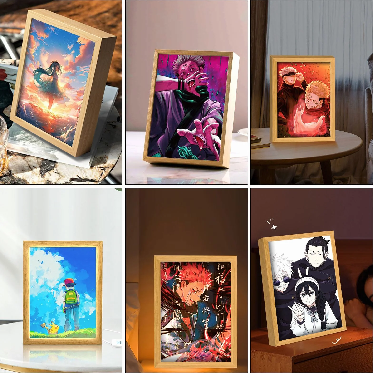 Cadre photo éclairé d'anime MeYuxg, luminosité réglable, décoration artistique pour salon et chambre