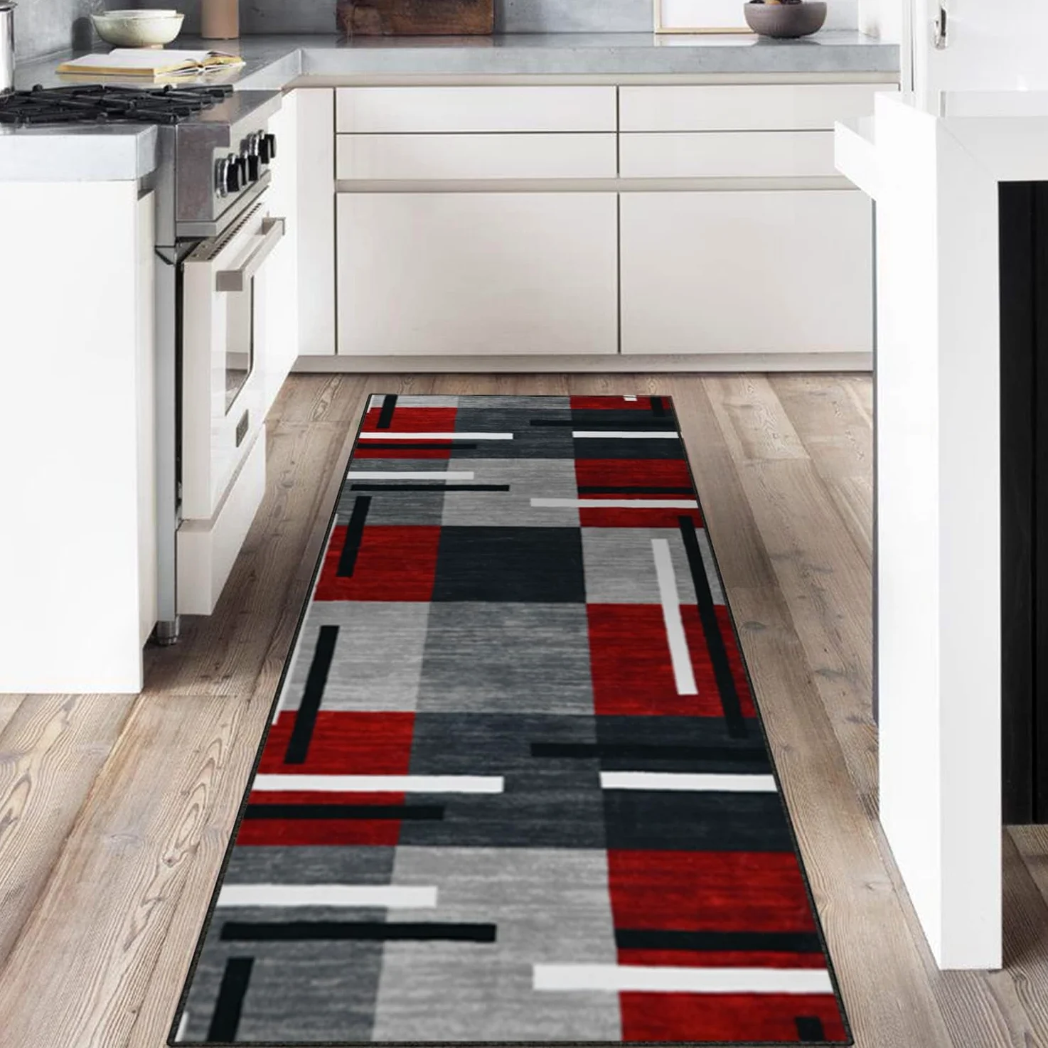 Tapis Cuisine Lavable en Machine, Tapis de Couloir Antidérapant, Tapis Salle De Bain Poil Court Doux, Tapis Entree Interieur Motifs Géométriques 60x200cm