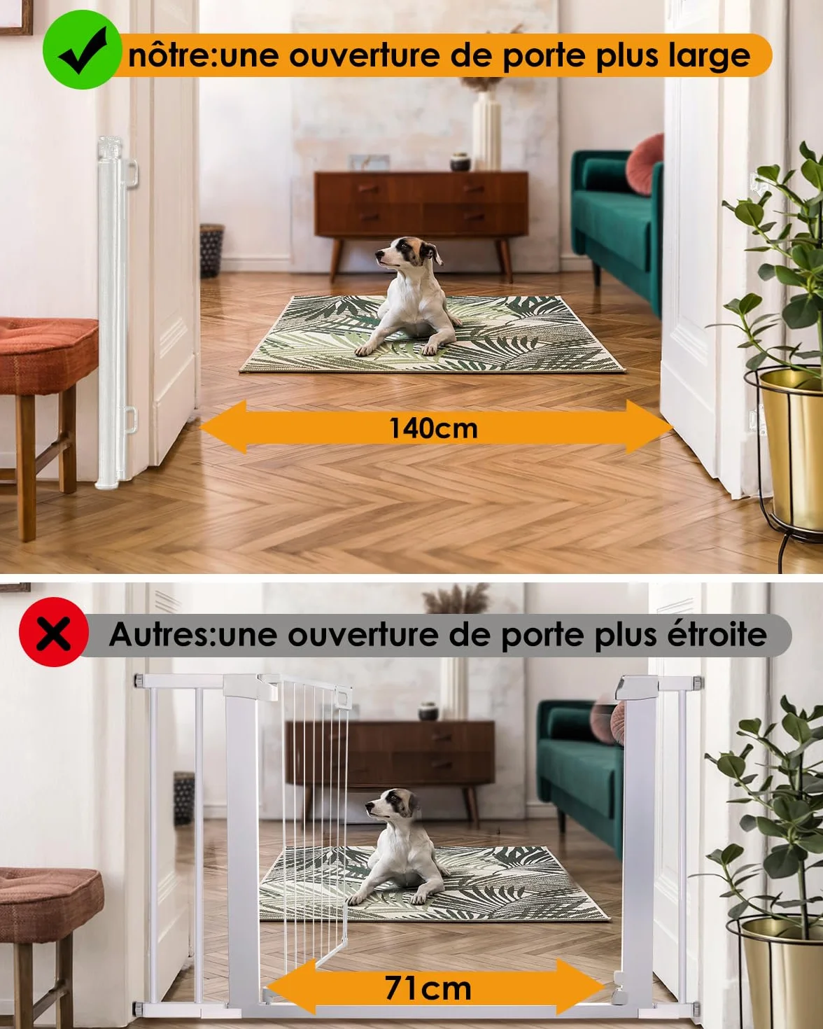 Barrière de Sécurité Enfant 0-140cm Extensible Rétractable pour Bébé Chien Escaliers Couloirs Blanc