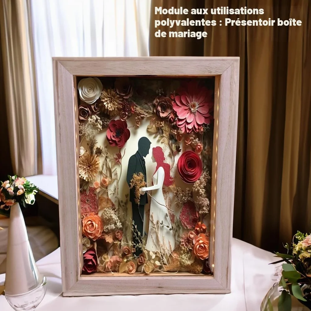 Boîte d'Ombre en Bois Naturel Rustique 8"x11" avec Éclairage LED pour Bouchons de Vin et Expositions Créatives