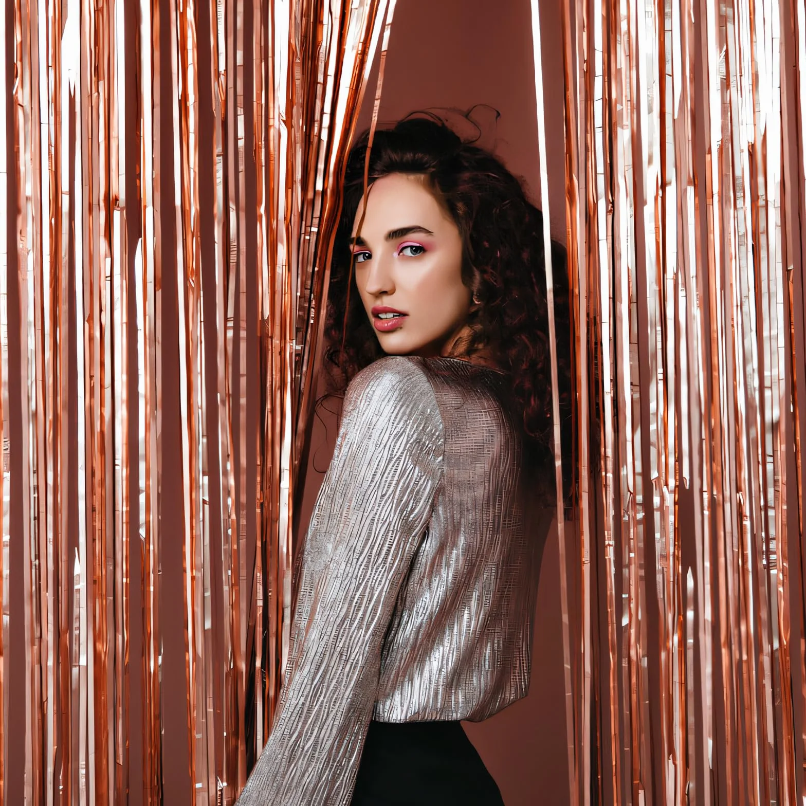 Rideaux Métallique Rosegold Brillant Tinsel 1x2m Décoration Feuille de Paillettes Aluminium