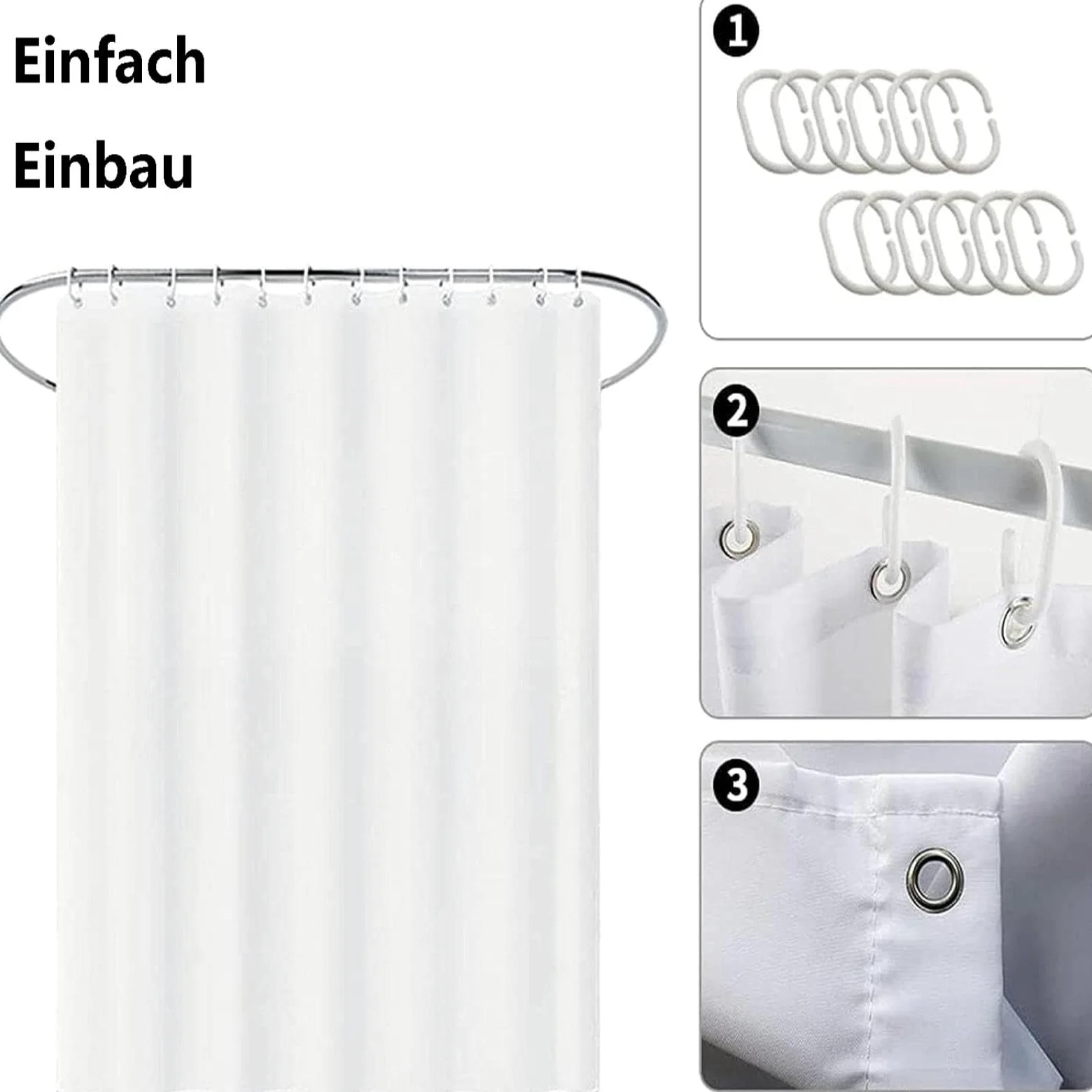 Rideau de douche en tissu imperméable 160 x 200 cm, résistant à la moisissure, rideau de salle de bain à séchage rapide pour baignoire et douche, comprend 12 crochets, lavable en machine, durable et