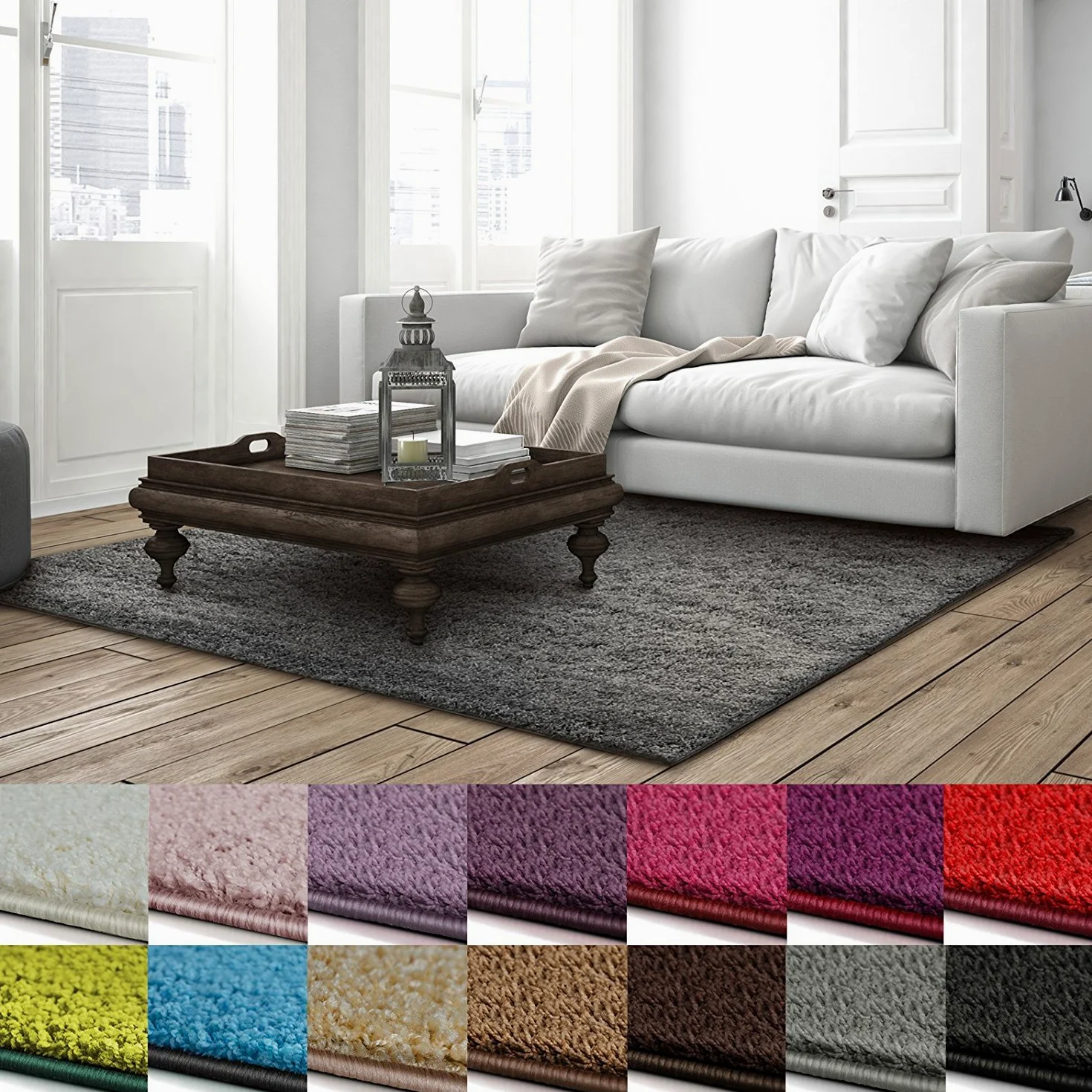 Casa Pura - Tapis Shaggy à Poil Long - Doux et épais - Qualité Allemande - Grand pour Salon, Couloir et Chambre - Barcelona, 200x300 cm, Gris