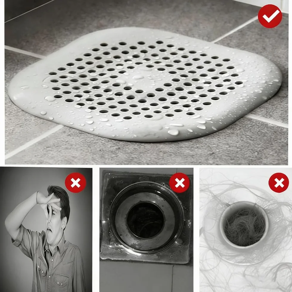 Protection de Drain de Silicone 2 Pcs, Filtre Evier de Cuisine avec Ventouse, Filtre de Baignoire