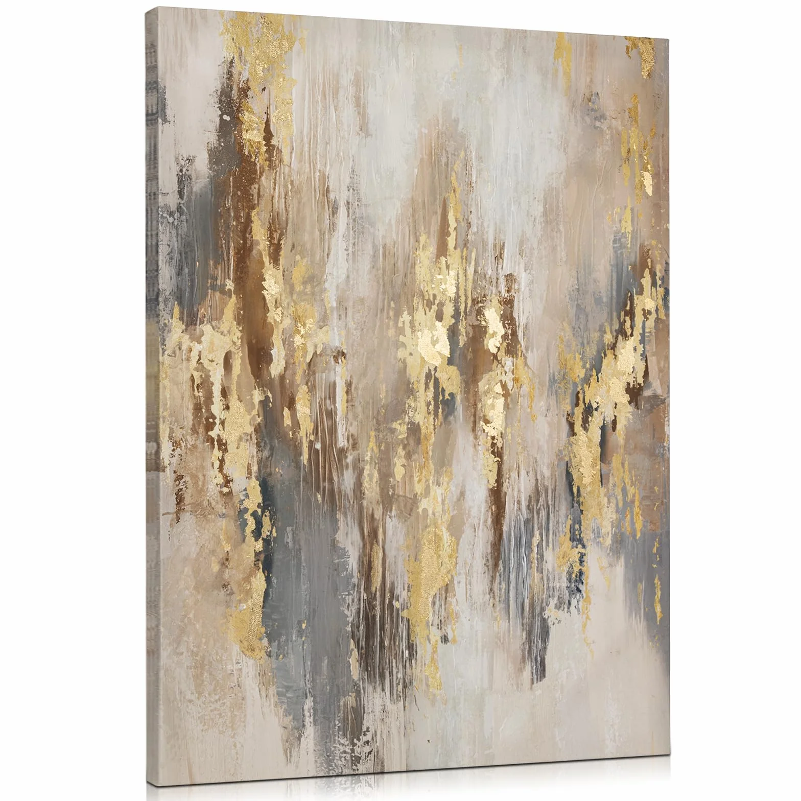 Peinture sur toile 70 x 50 cm - Structures dorées - Art abstrait - Décoration murale