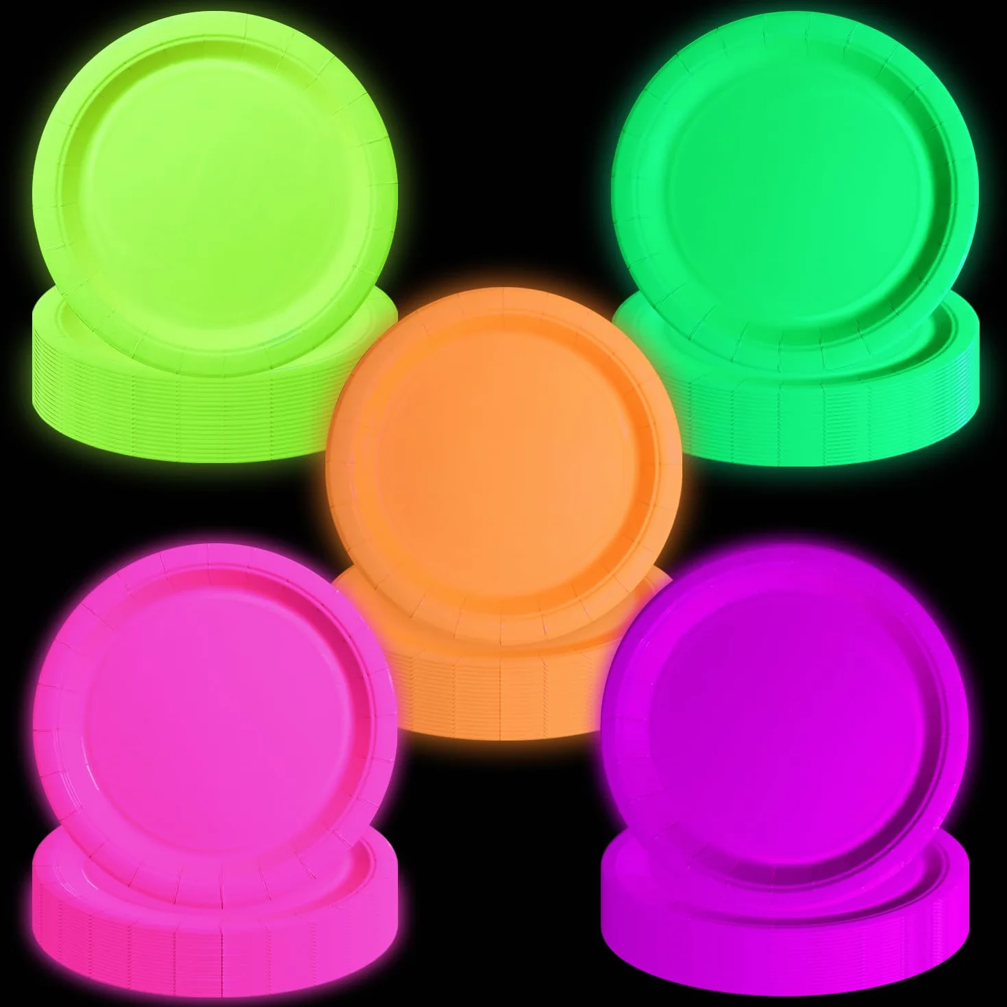 Glow dans l'obscurité Assiettes de fête au néon 5 couleurs Halloween