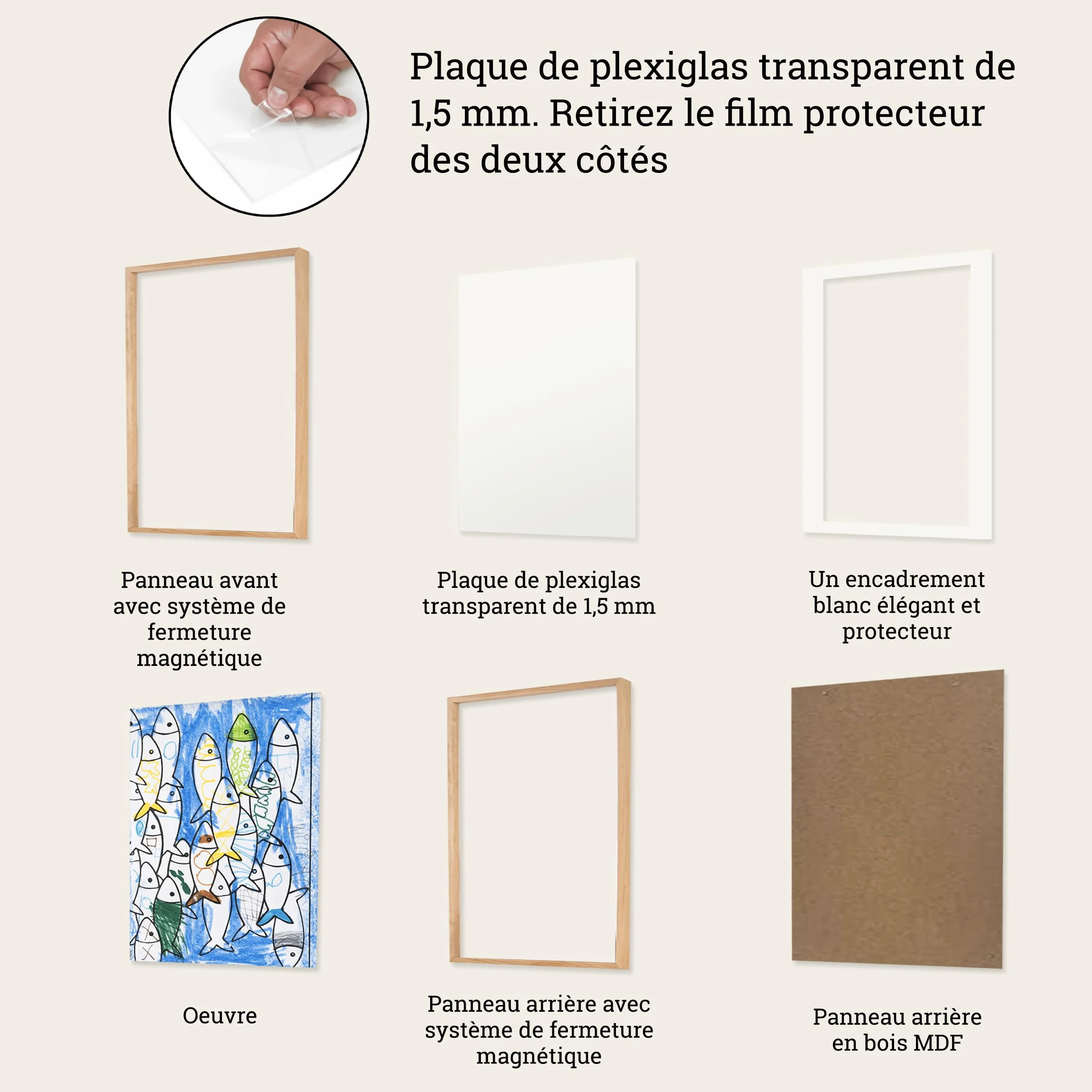 Cadres photo A4 pour enfants Chêne naturel lot de 2